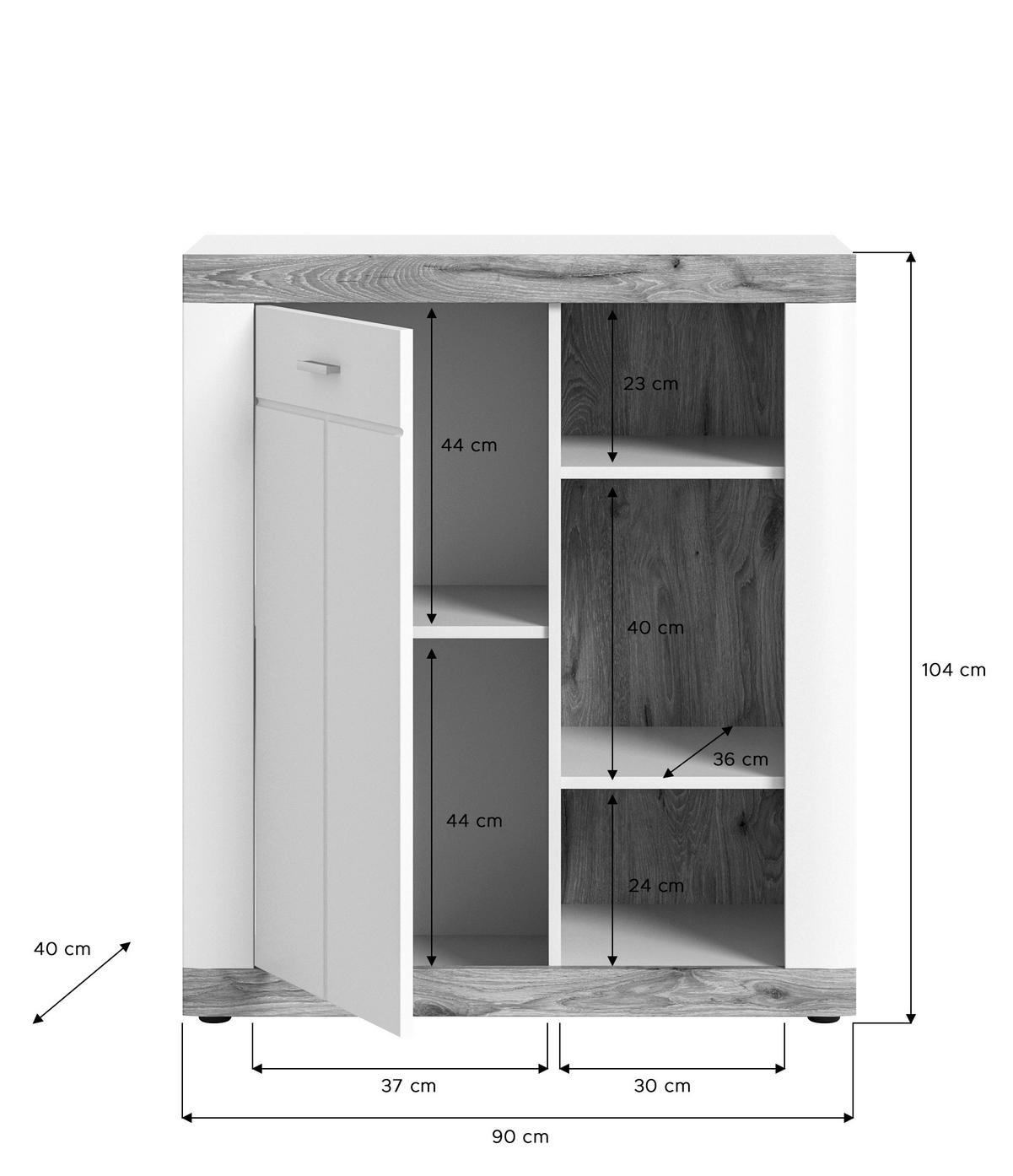 Kommode Laredo Weiß/nox Oak B: 91 Cm - KONVENTIONELL, Holzwerkstoff (91/104/40cm) - MID.YOU