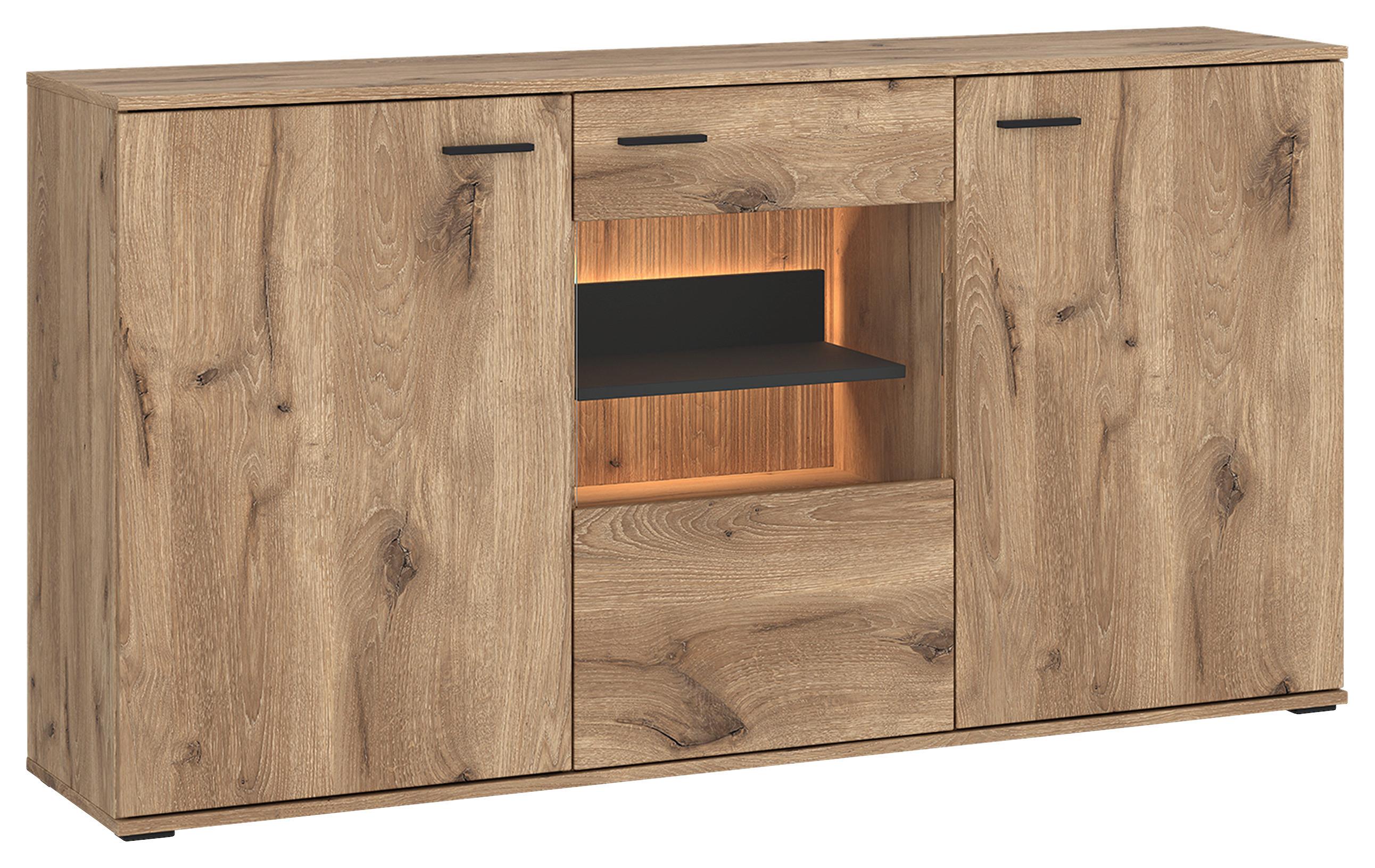 Kommode Pardoo Eichefarben/Anthrazit B: 160cm - Eichefarben/Anthrazit, Trend, Glas/Holzwerkstoff (160/86,9/50cm)