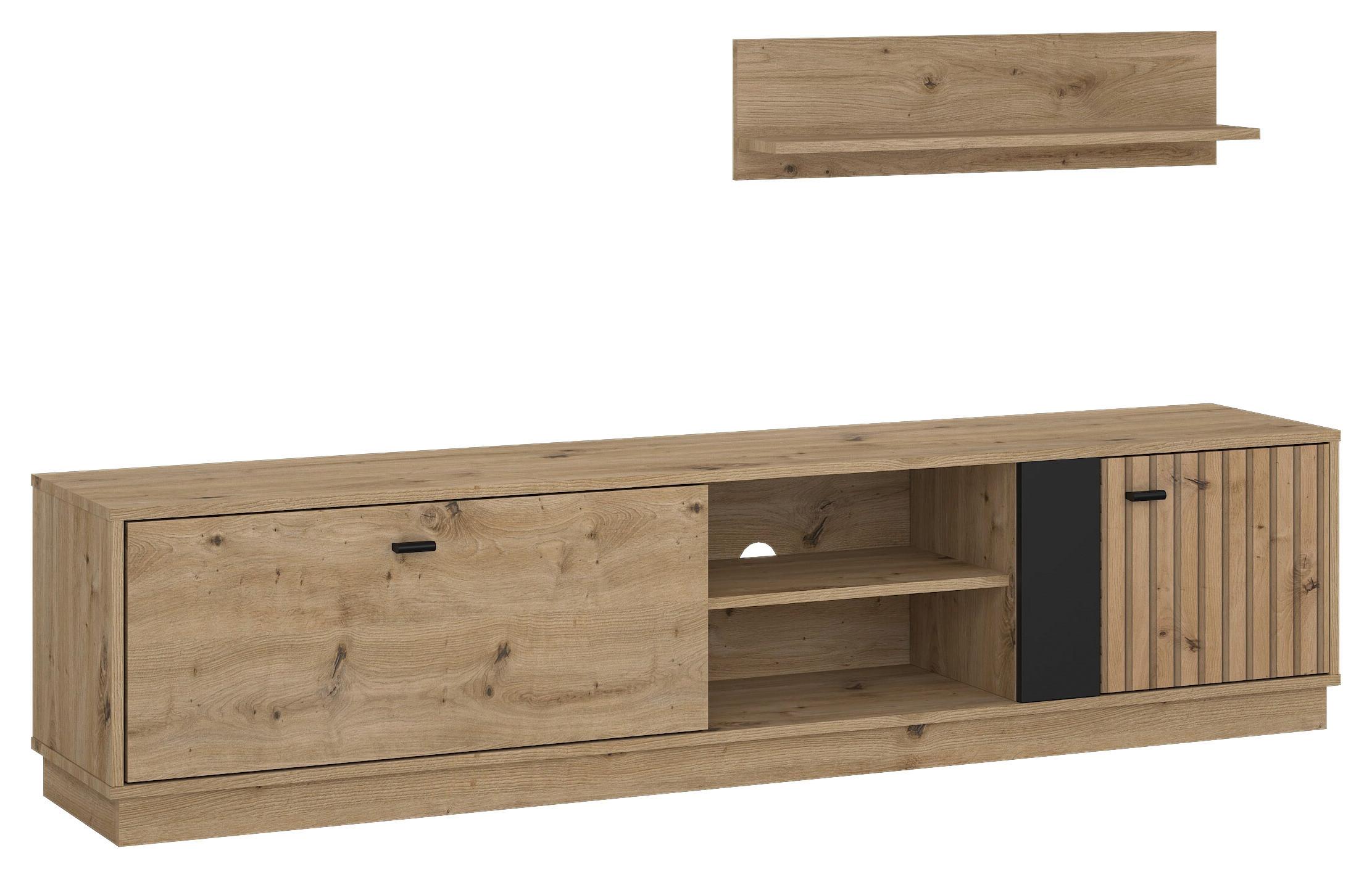 Skrinka pod TV vr. police - antracitová/dub artisan, Modern, drevo (177/42/34cm) - Based
