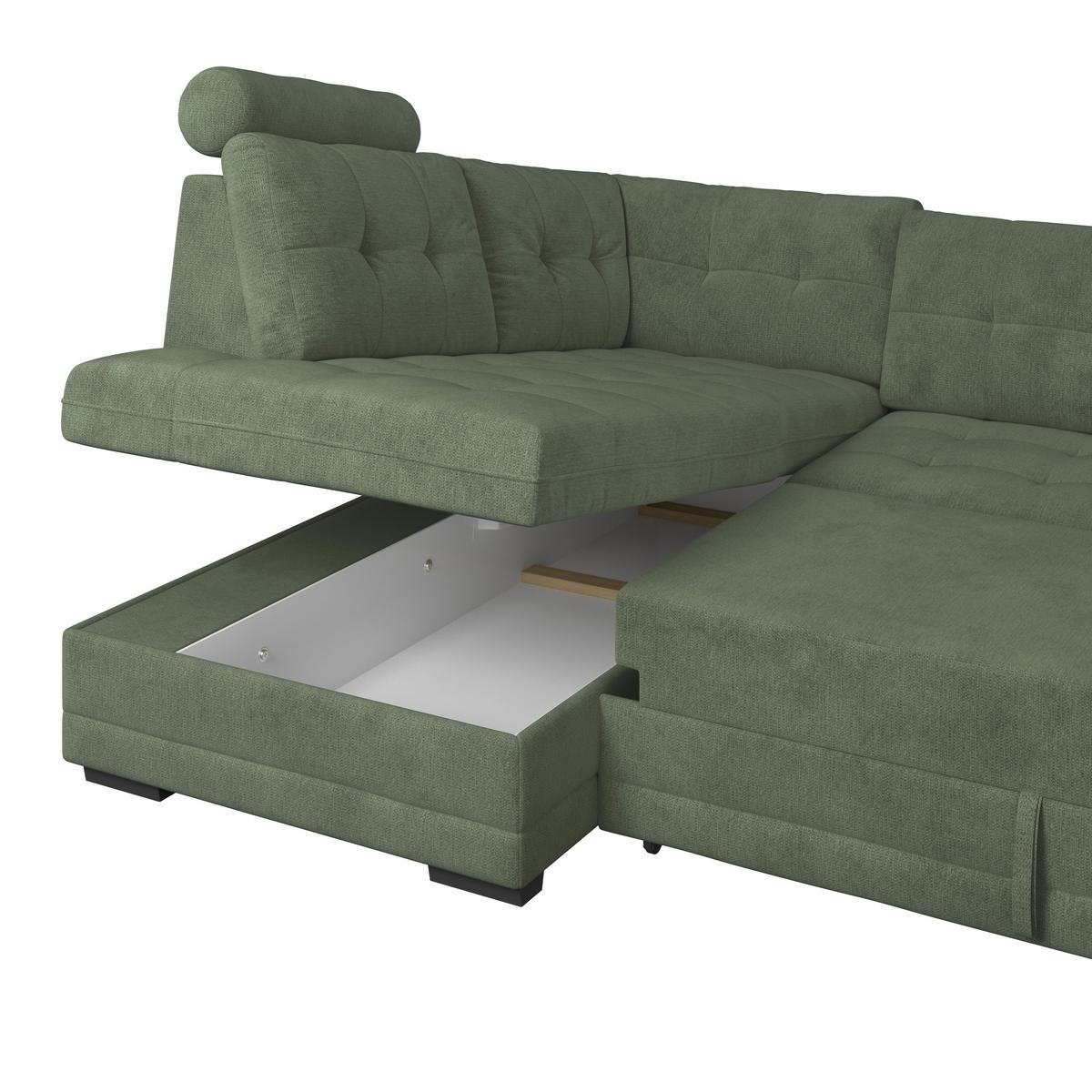 Ecksofa mit Schlaffunktion Falco new Grün 183x251 cm - Schwarz/Grün, KONVENTIONELL, Textil (183/251cm) - Ondega