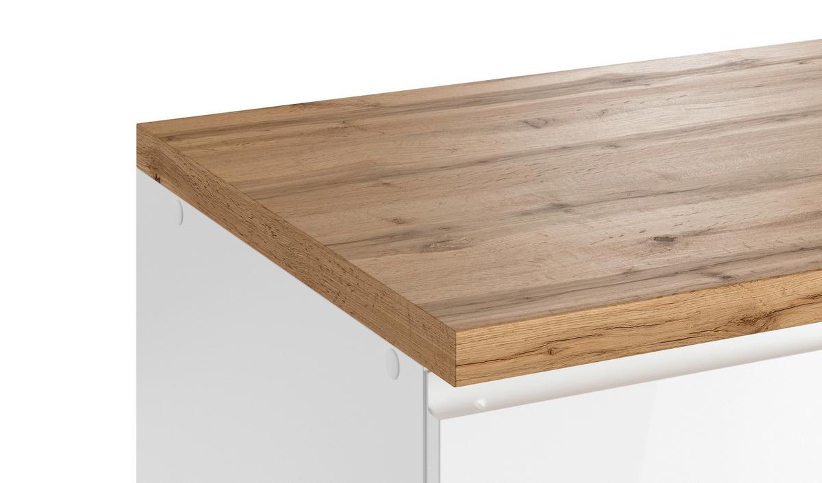 Küchenzeile Monza mit Geräten B: 300 cm Weiß/Eiche Dekor - Weiß Hochglanz/Eiche Wotan, LIFESTYLE, Holzwerkstoff (300cm) - Held