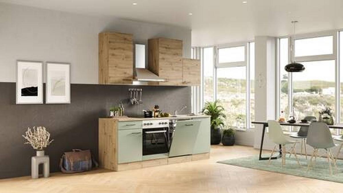 Küchenblock Cara Eiche Artisan/grün B: 220 Cm - Eiche Artisan/Grün, MODERN, Holzwerkstoff (220cm) - FlexWell