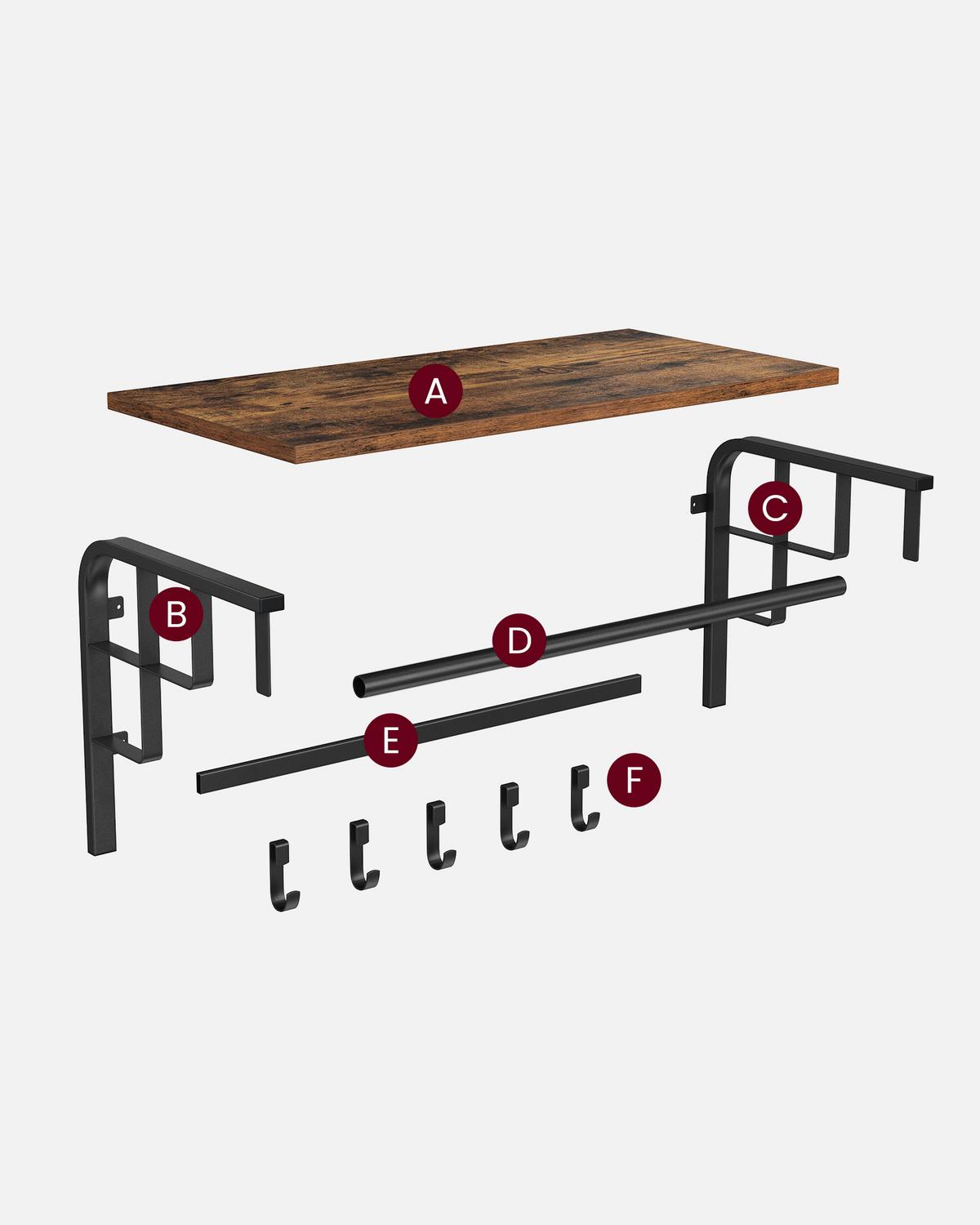 Wandgarderobe Braun, Schwarz mit Hutablage, B: 66 cm - Schwarz/Braun, Trend, Holzwerkstoff/Metall (66/27/30cm) - Boxxx