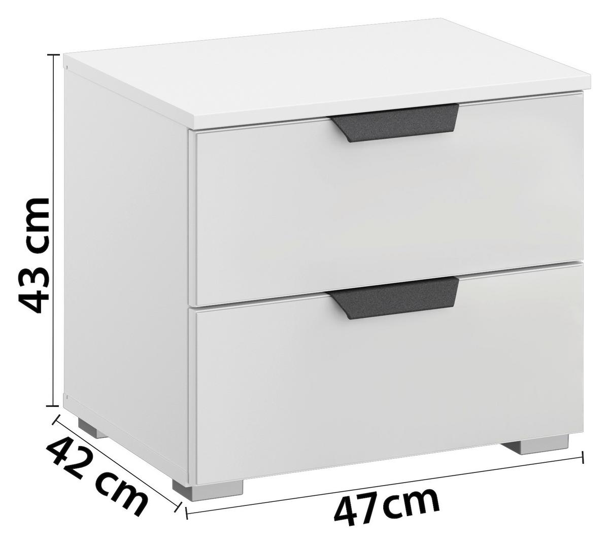 Nachtkästchen Artemis Weiß, H:43cm - Weiß Hochglanz/Alufarben, MODERN, Glas/Holzwerkstoff (47/43/42cm) - Rauch Möbel