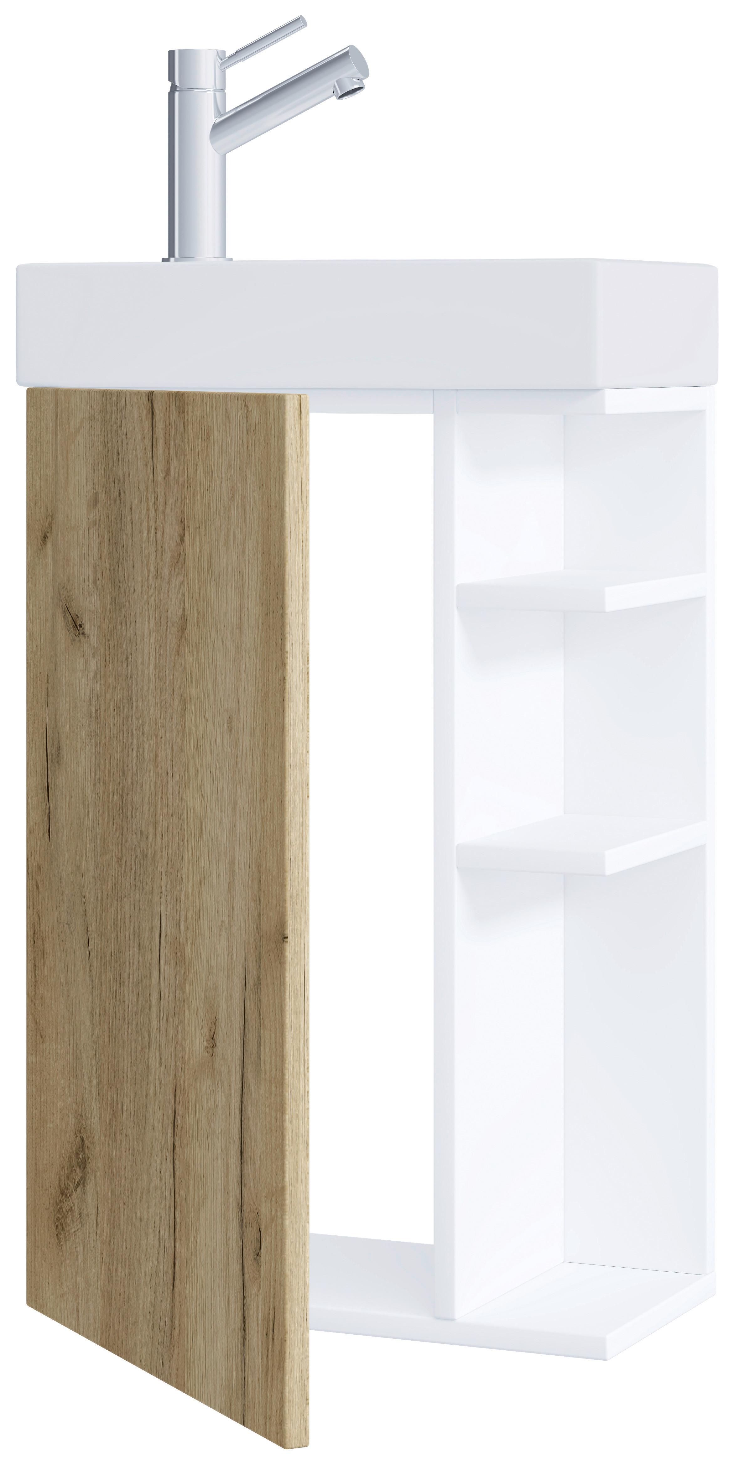 Waschtischkombi Lumia - Honigeiche/Weiß, MODERN, Keramik/Holzwerkstoff (40cm) - MID.YOU