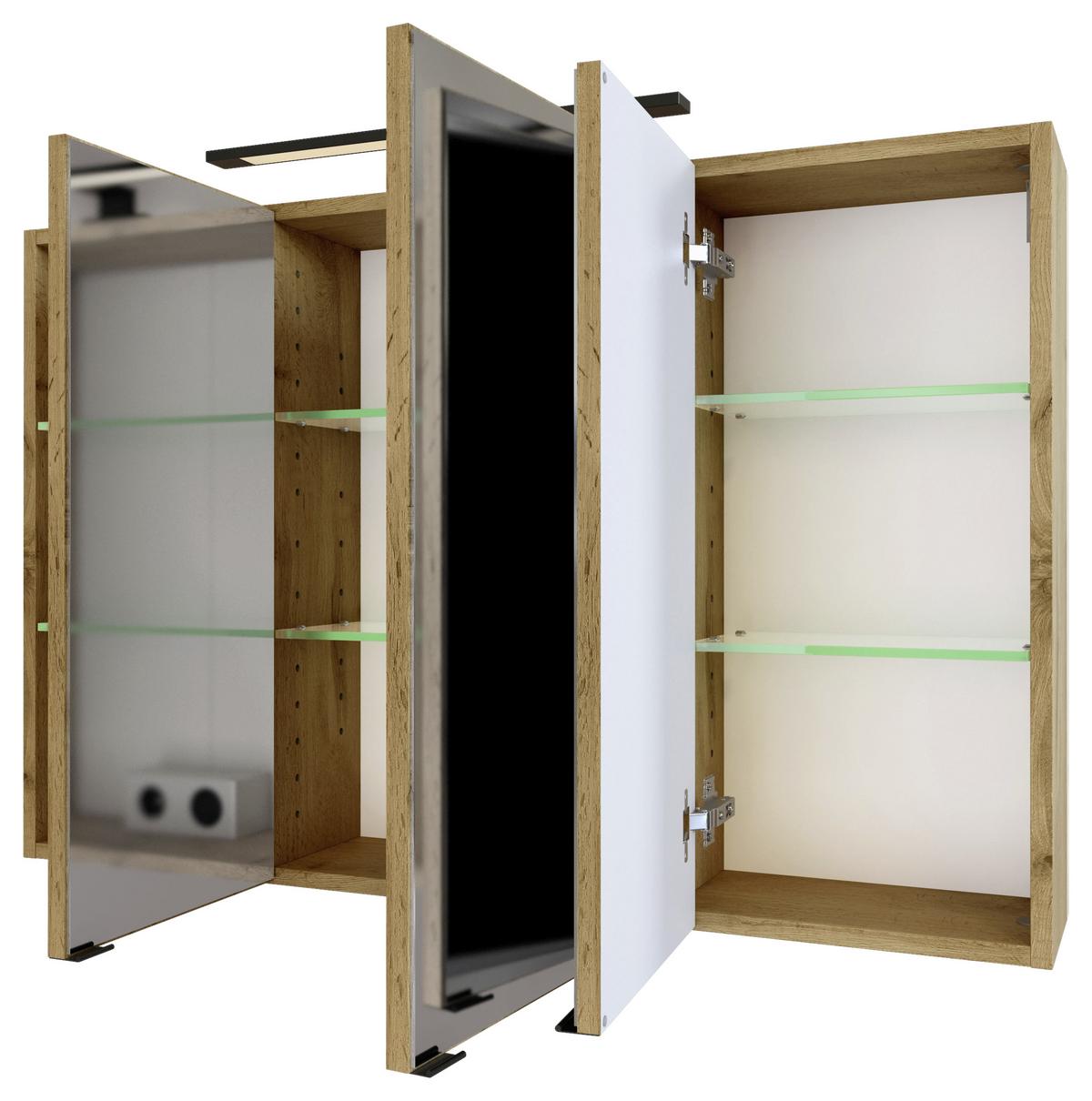 Spiegelschrank Manchester Led 3 Türen 100x64x20 cm - Eichefarben, MODERN, Glas/Holzwerkstoff (100/64/20cm) - Held