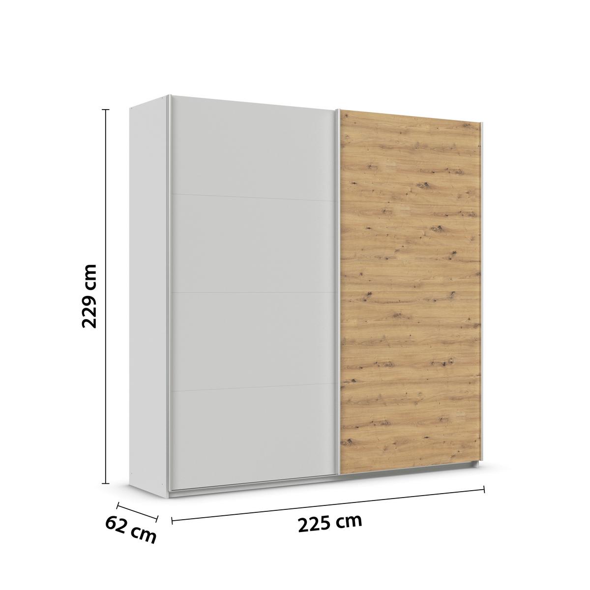 Schwebeütenschrank B: 225cm Feldkirch Seidengr/Eiche Dekor - Hellgrau/Eiche Artisan, MODERN, Holzwerkstoff (225/229/62cm)