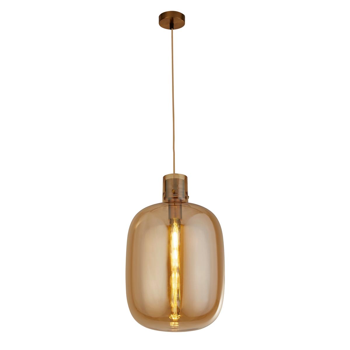 Hängeleuchte Barrel H: 127 cm, 1-Flammig, höhenverstellbar - Bernsteinfarben, Design, Glas/Metall (30/127cm)