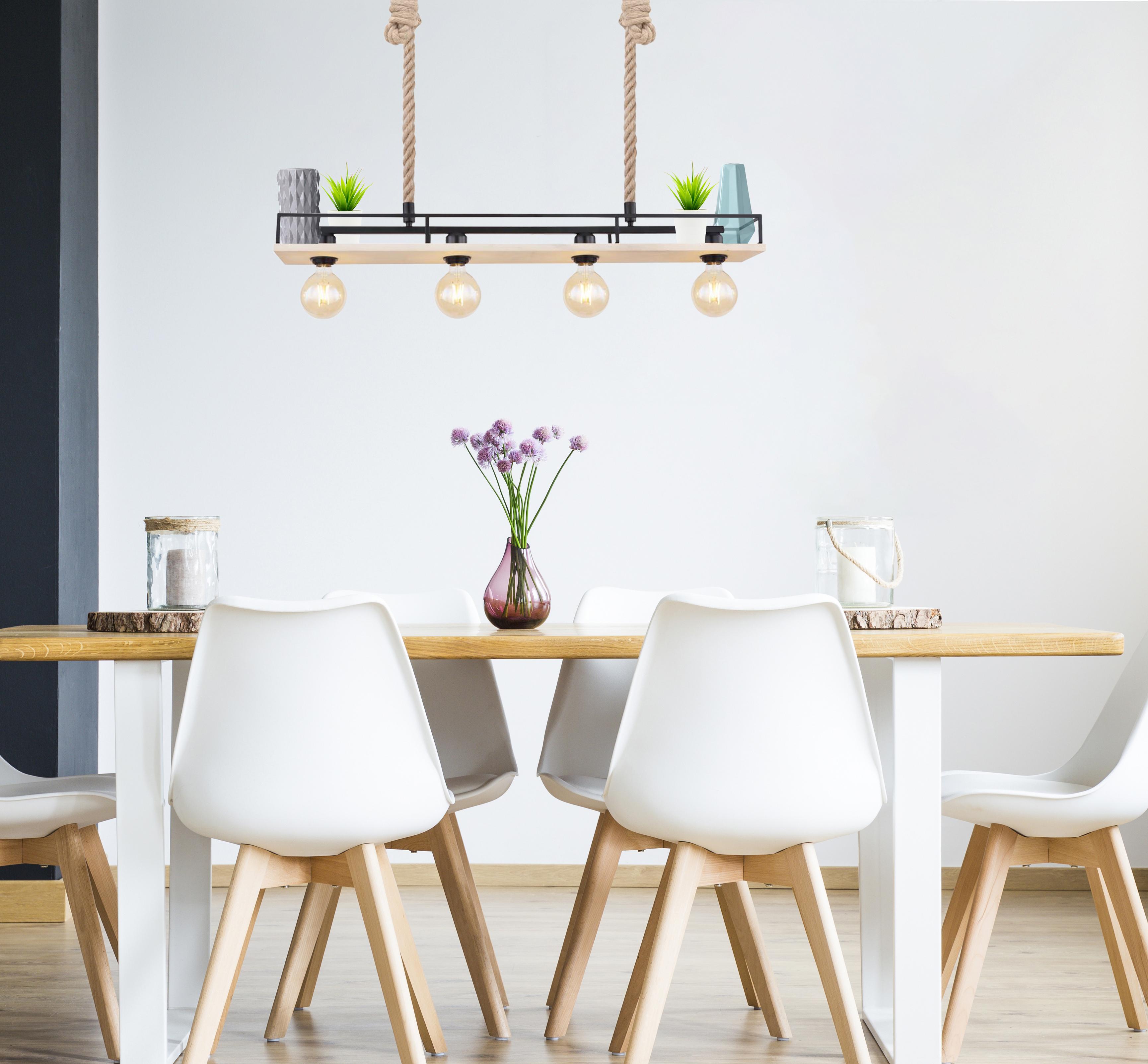 Hängeleuchte H: 120 cm 4-Flammig - Schwarz/Braun, Basics, Naturmaterialien/Holz (95/15/120cm) - Globo