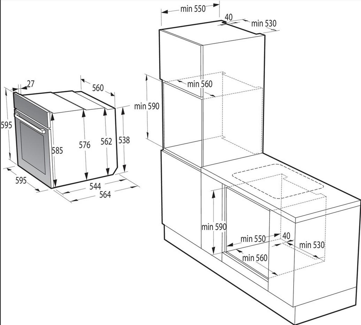 Backofenset Jump Set Aqua Schwarz B:59,5cm - Schwarz, Glas/Metall (59,5/59,5/56,4cm) - Gorenje