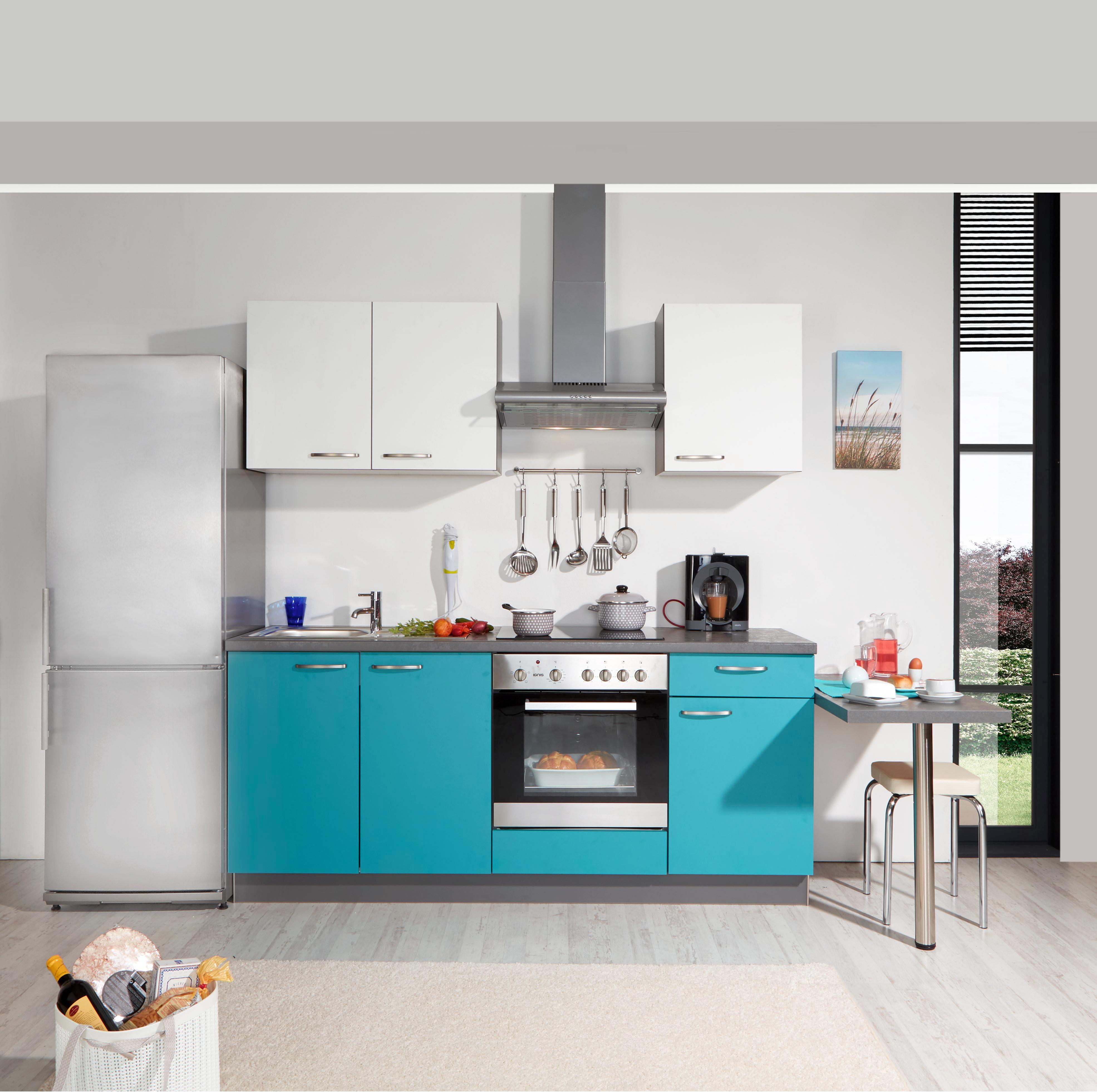 Konyhablokk Win - Türkiz/Fehér, modern, Műanyag (200cm)