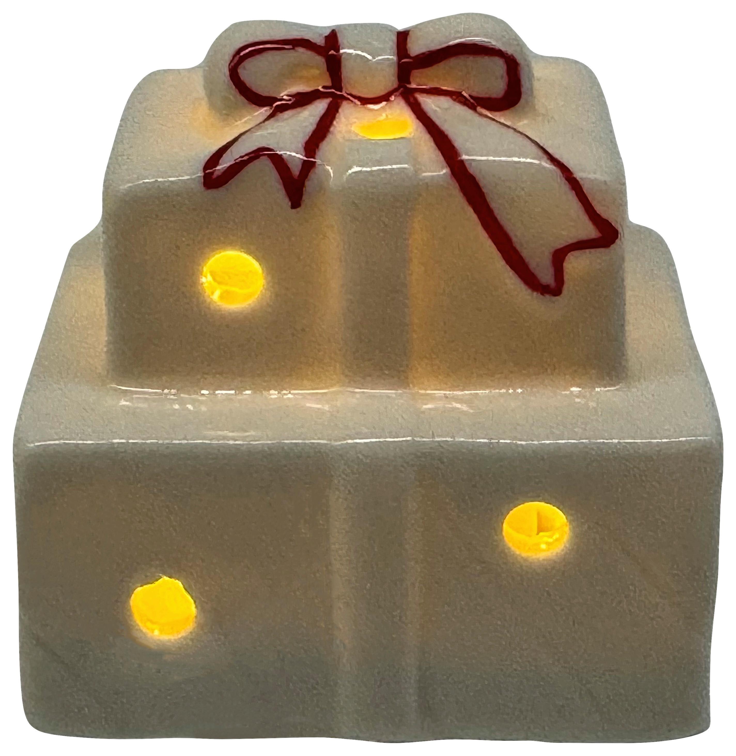 Vianočná figúrka LED / teplá biela - biela/červená, Konventionell, keramika (5,5/5,2/4,7cm) - Mömax