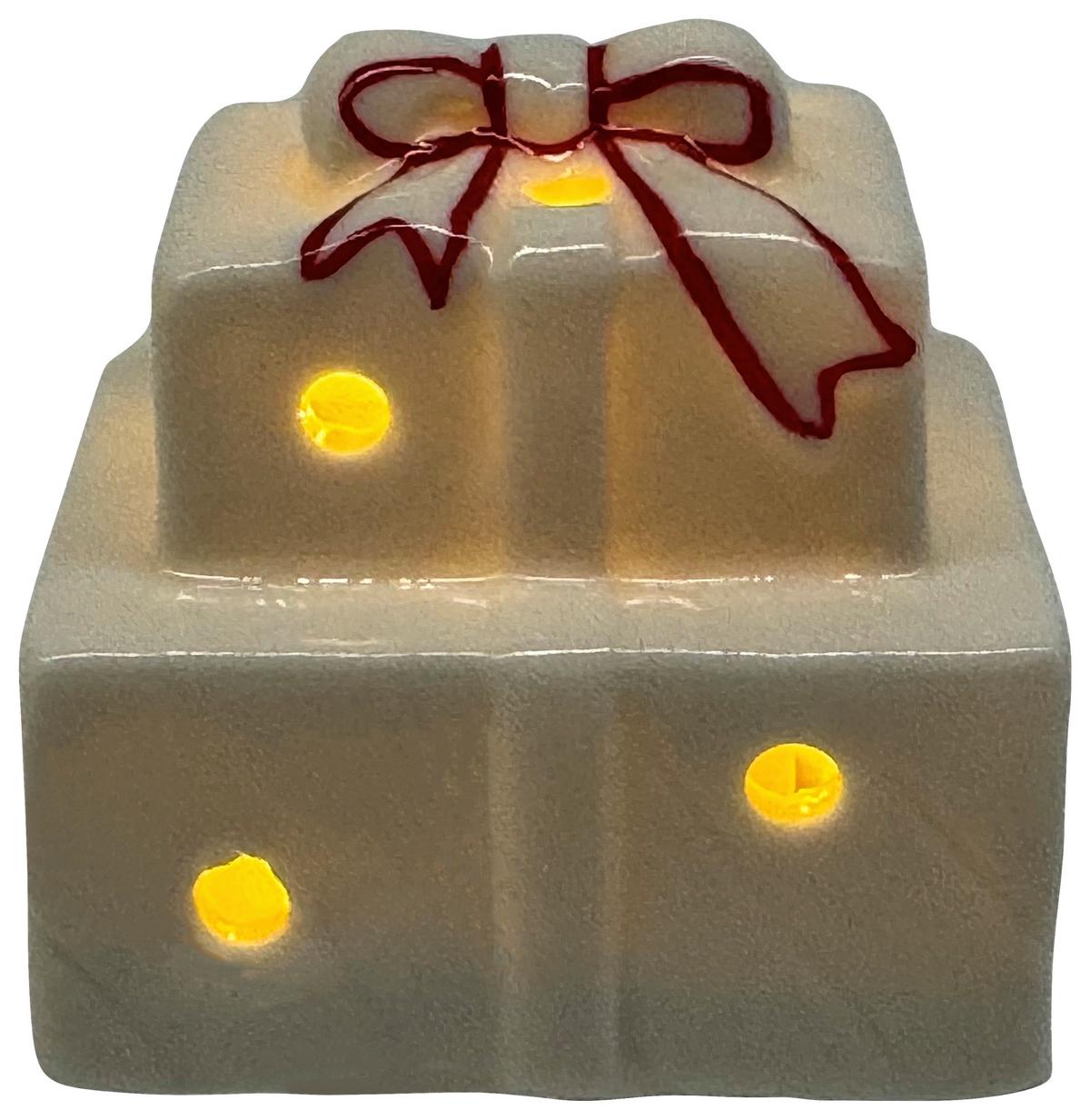 Vianočná figúrka LED / teplá biela - biela/červená, Konventionell, keramika (5,5/5,2/4,7cm) - Mömax