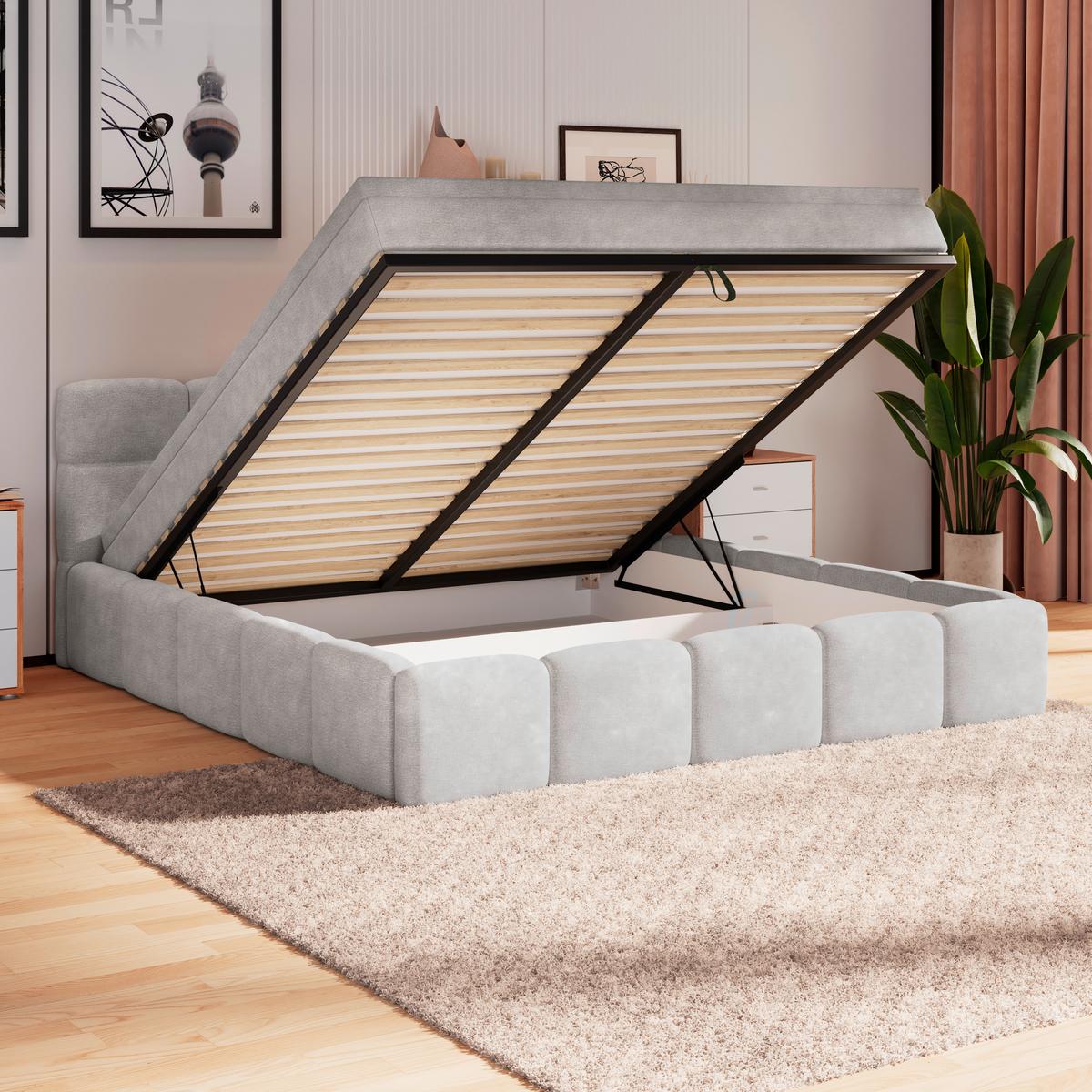 Polsterbett Noe Hellgrau 160x200 Cm - Hellgrau/Schwarz, Trend, Textil/Metall (160/200cm)