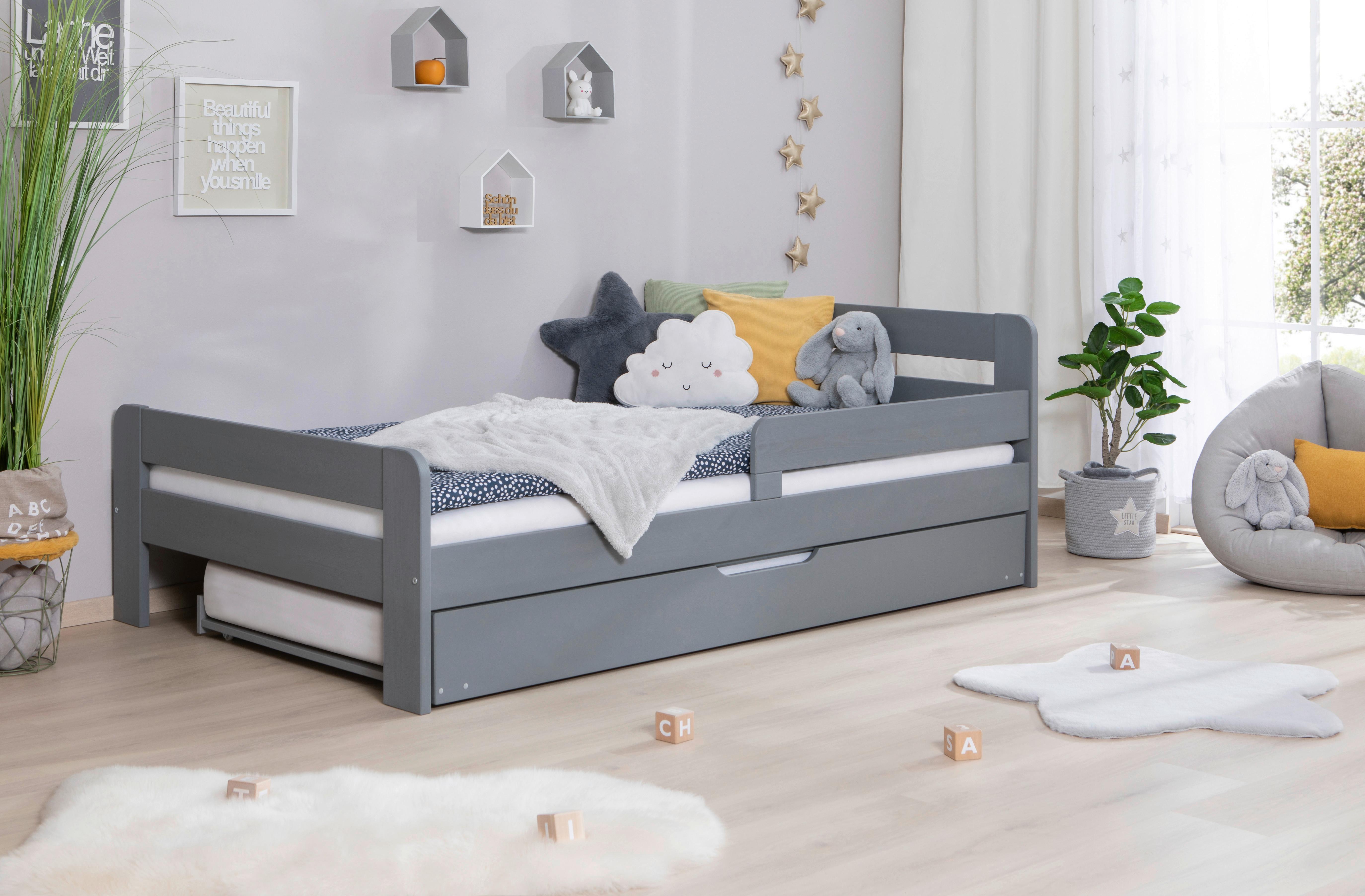 Bett Bennet Hellgrau Inkl. Zubehör, 120x200 Cm - Hellgrau/Naturfarben, MODERN, Holz/Textil (120/200cm) - MID.YOU