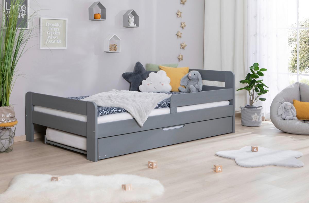 Bett Bennet Hellgrau inkl. Zubehör, 120x200 cm - Hellgrau/Naturfarben, MODERN, Holz/Textil (120/200cm) - MID.YOU