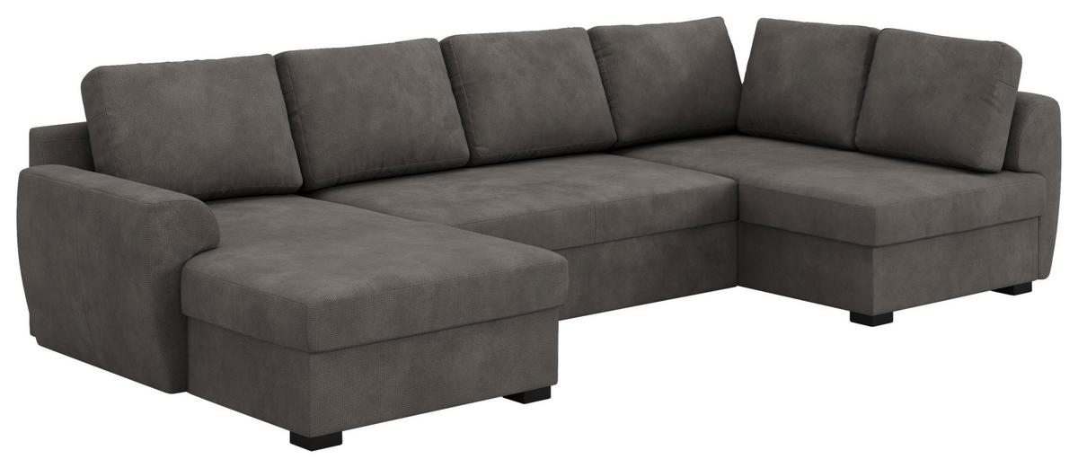 Wohnlandschaft m. Bettfunktion Mirkrofaser grau, B: 327cm - Schwarz/Grau, Trend, Textil (154/327/86cm) - MID.YOU