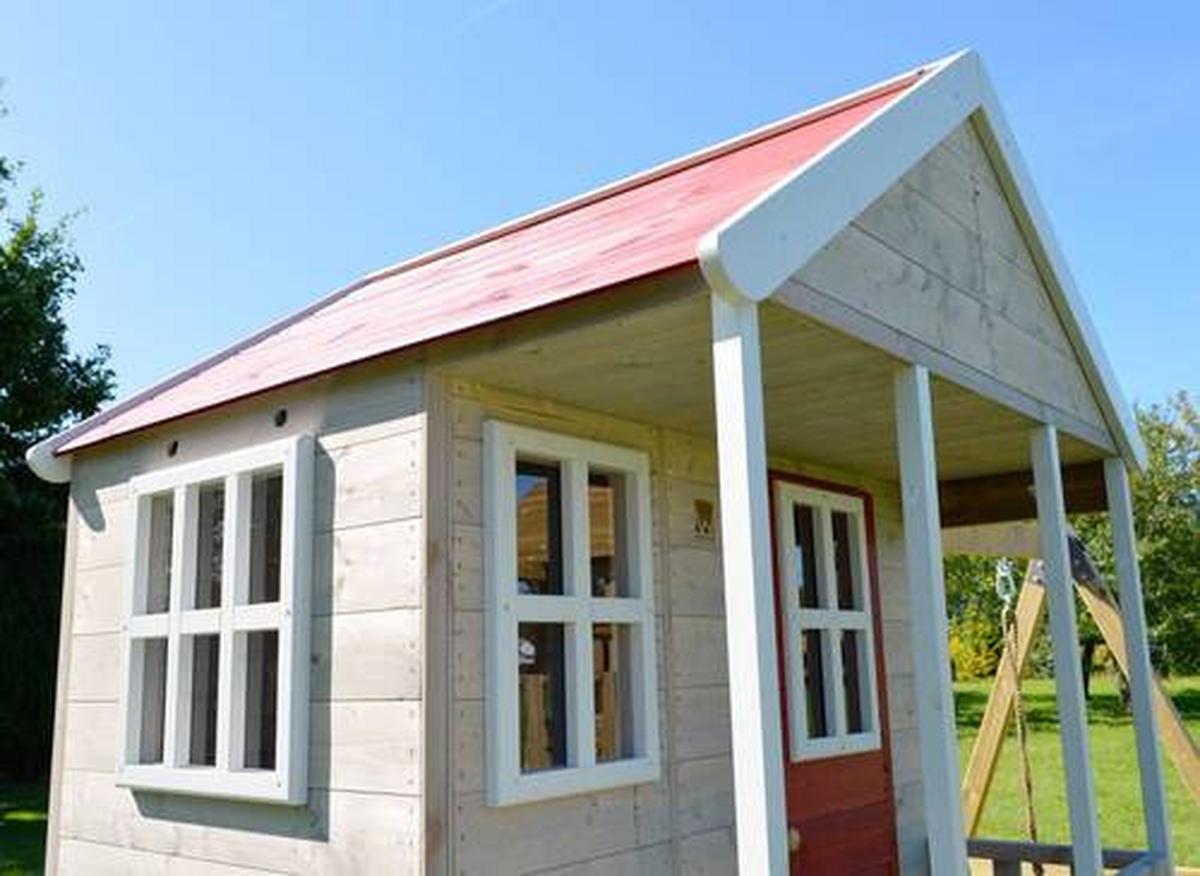 Spielhaus Alpaka Naturfarben/rot, B: 350 Cm - Rot/Naturfarben, KONVENTIONELL, Holz (350/242/290cm)