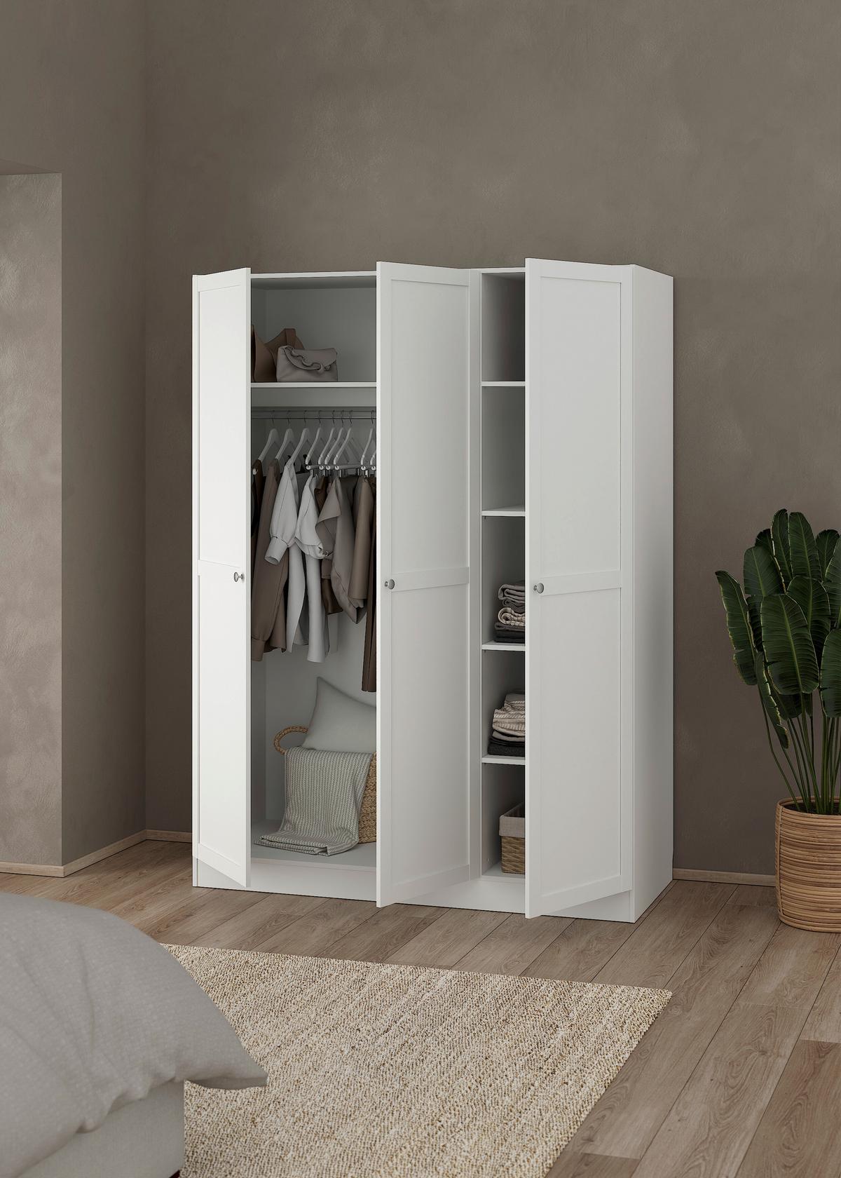 Drehtürenschrank Billund, B: 147 Cm - Weiß, MODERN, Holzwerkstoff (147/200/61,7cm) - MID.YOU