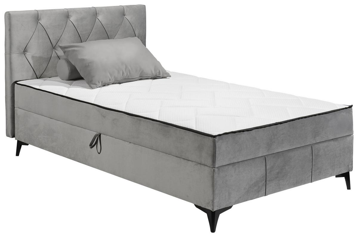 Boxbett Cornwill Mit Gepolstertem Kopfteil 120x200 - Schwarz/Grau, MODERN, Holzwerkstoff/Textil (120/200cm) - MID.YOU