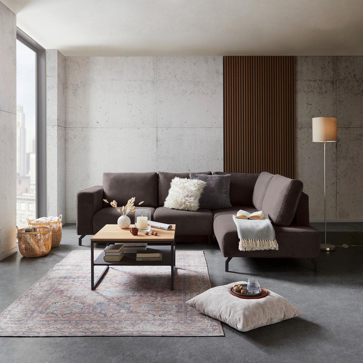 Rohová sedačka VENI, pravá, hnedý menčester - hnedá/čierna, Modern, textil (272/210cm) - Ondega