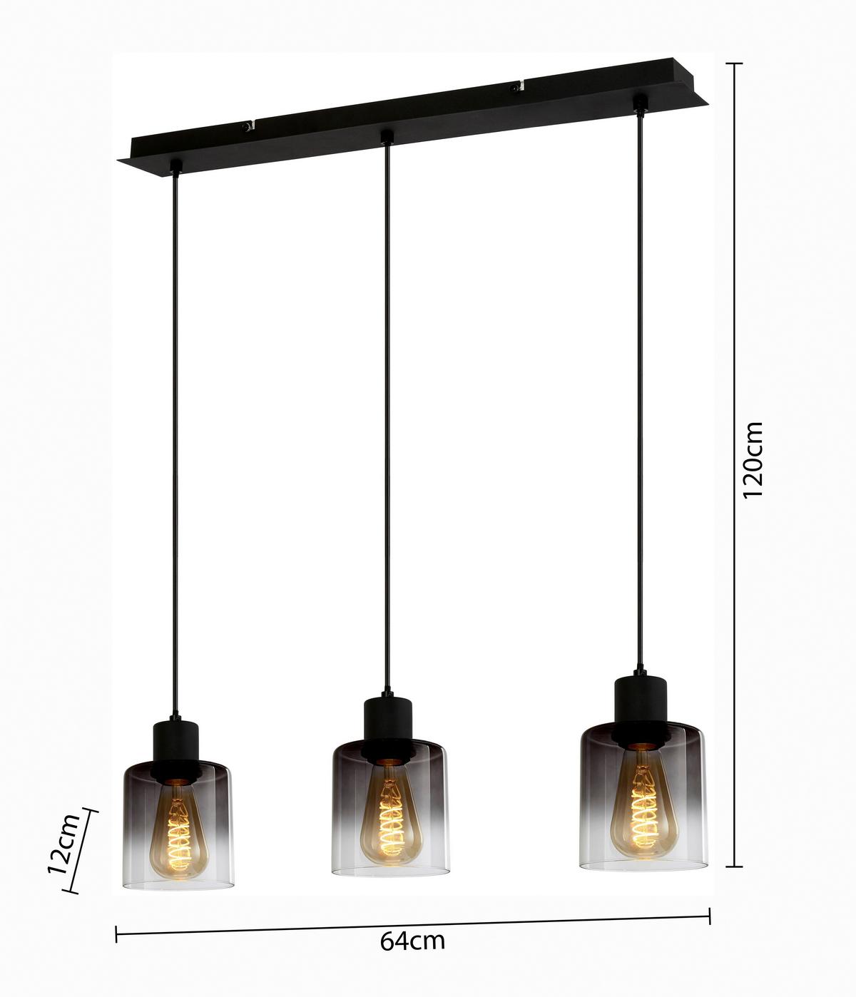 Závesné svietidlo ESTELLE, bez 3xE27 max. 25W - čierna, kov/plast (64/12/120cm) - Mömax