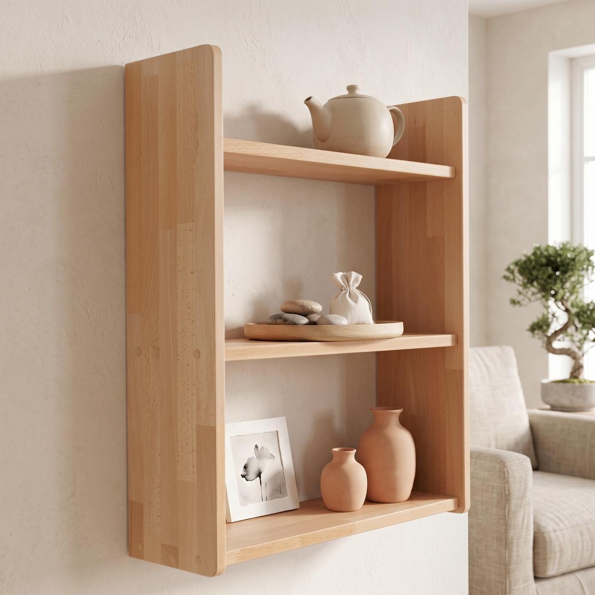Nástěnný regál SIMONE přírodní - barvy buku, Basics, dřevo (60/74/20cm) - MID.YOU