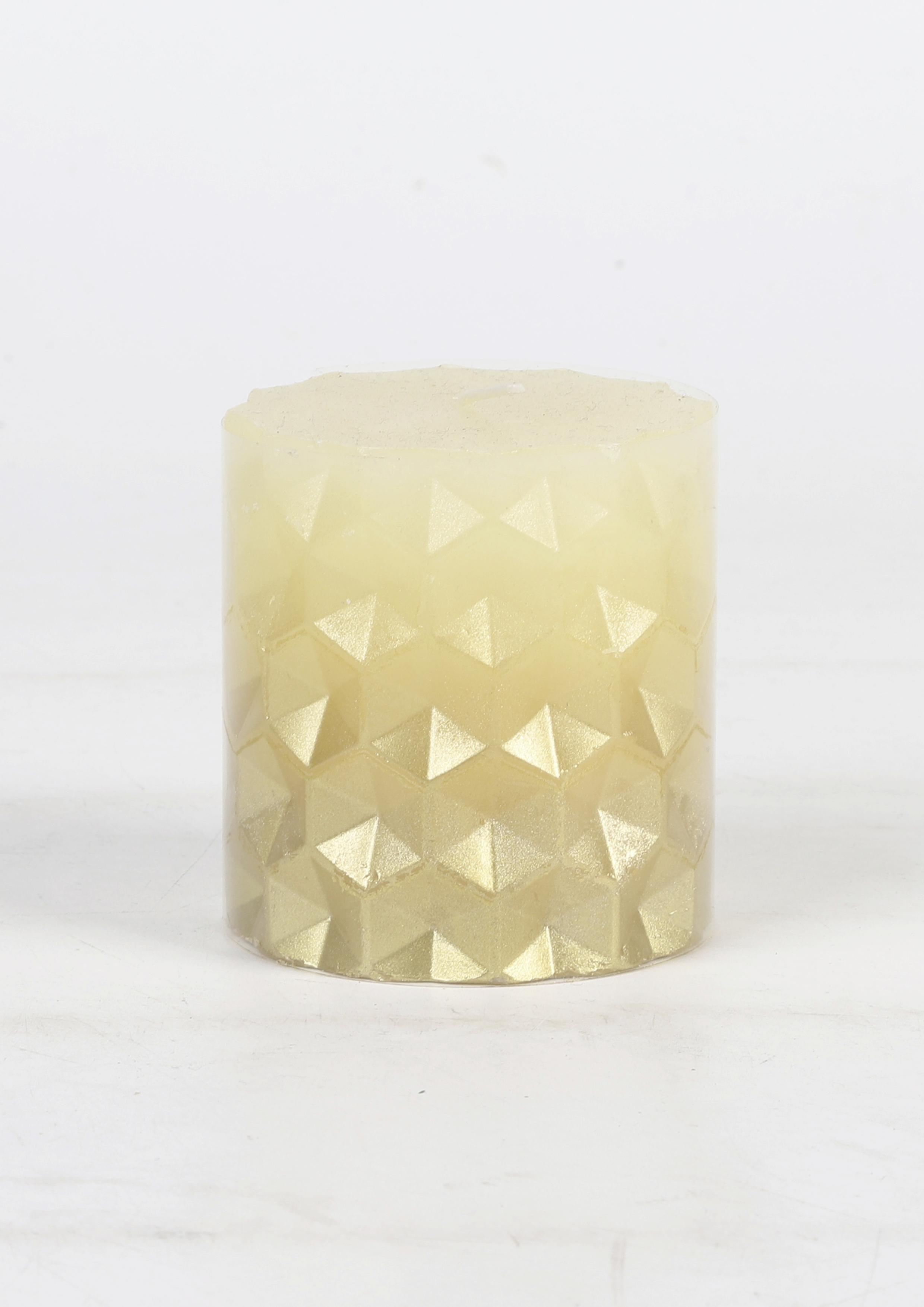 Stumpenkerze Rim - Goldfarben/Weiß, KONVENTIONELL, Naturmaterialien/Kunststoff (7/7,5cm) - Ondega