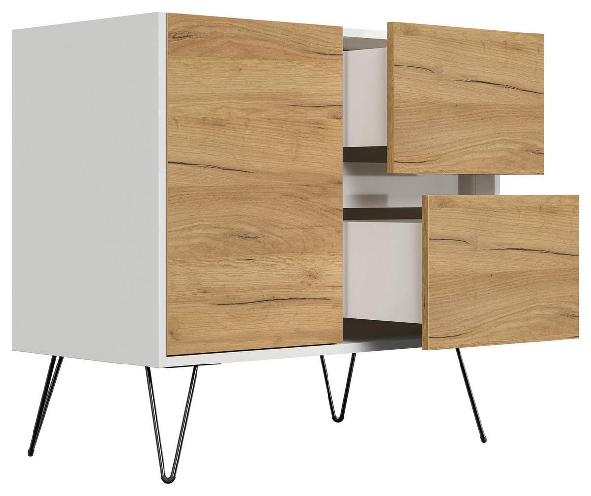 Sideboard Posseik Industrial Eichefarben/weiß B: 79 Cm - Weiß Hochglanz/Eichefarben, Design, Holzwerkstoff (79/75,8/42cm) - P & B