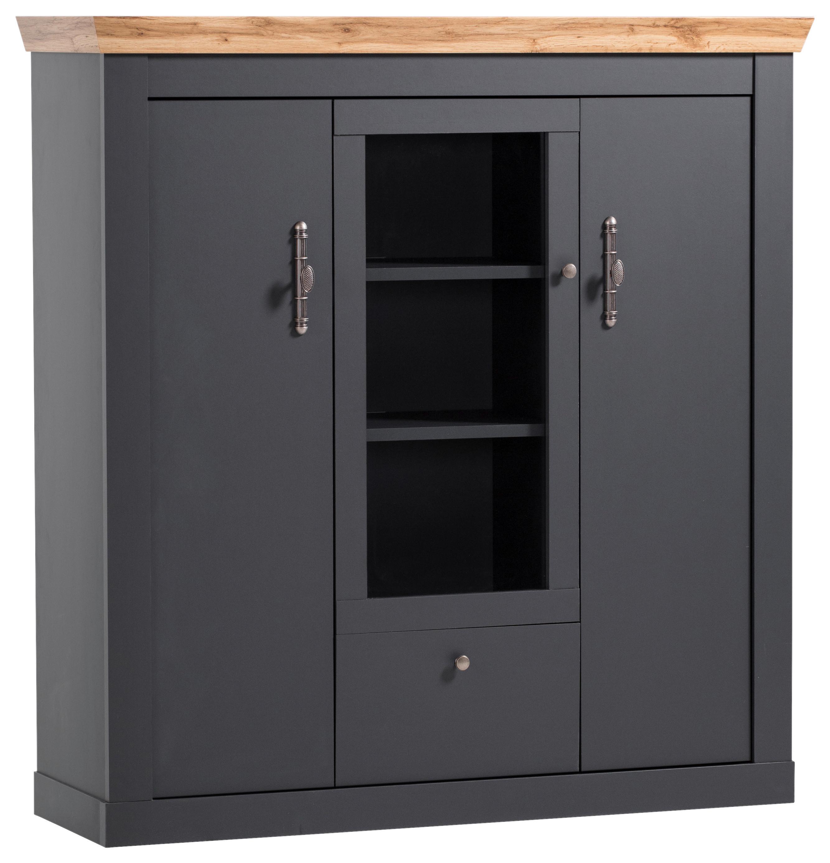 Highboard Catania Anthrazit/Eiche Dekor B: 141cm - Anthrazit/Eiche Wotan, Design, Holzwerkstoff (141/146/45cm) - MID.YOU