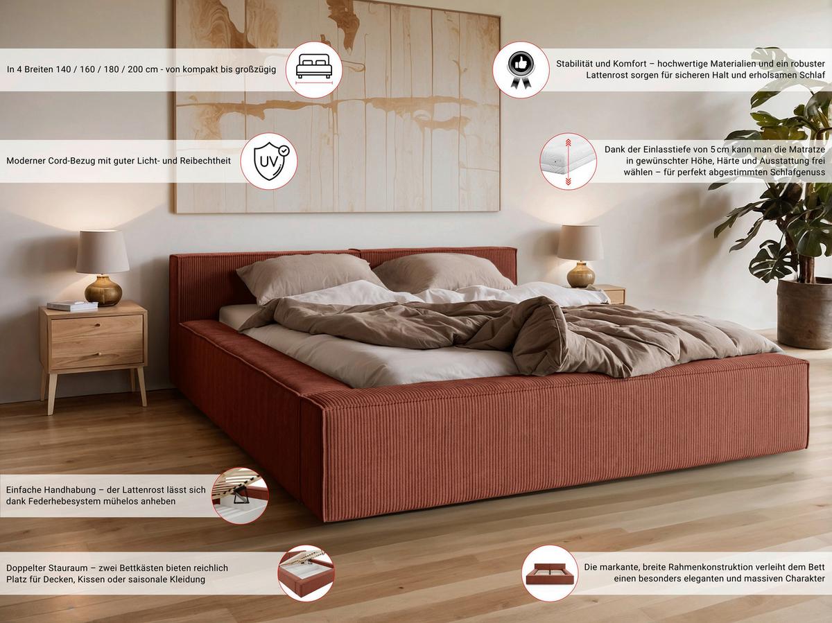 POLSTERBETT inkl. Lattenrost 180x200 - Beige/Schwarz, Basics, Holz/Textil (180/200cm) - Livetastic