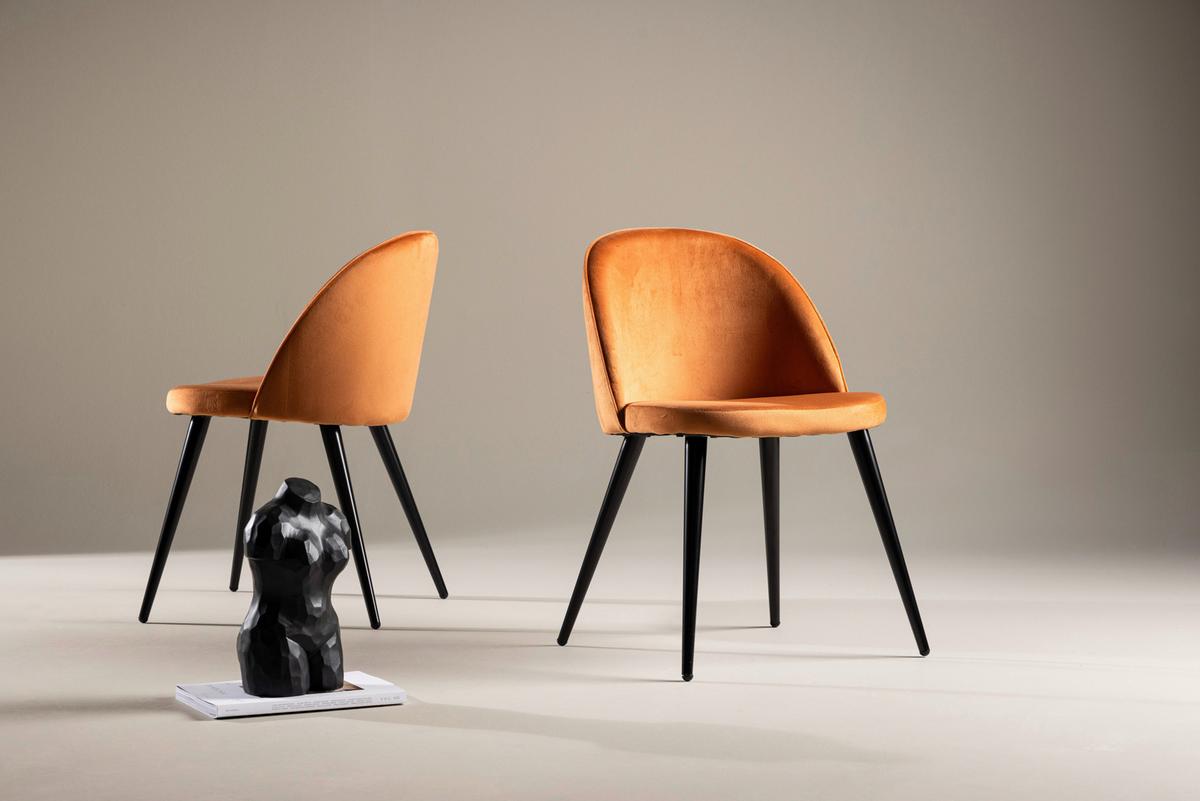 Stuhl-set Velvet - Schwarz/Orange, Design, Textil/Metall (57/76.5/50cm) - Livetastic