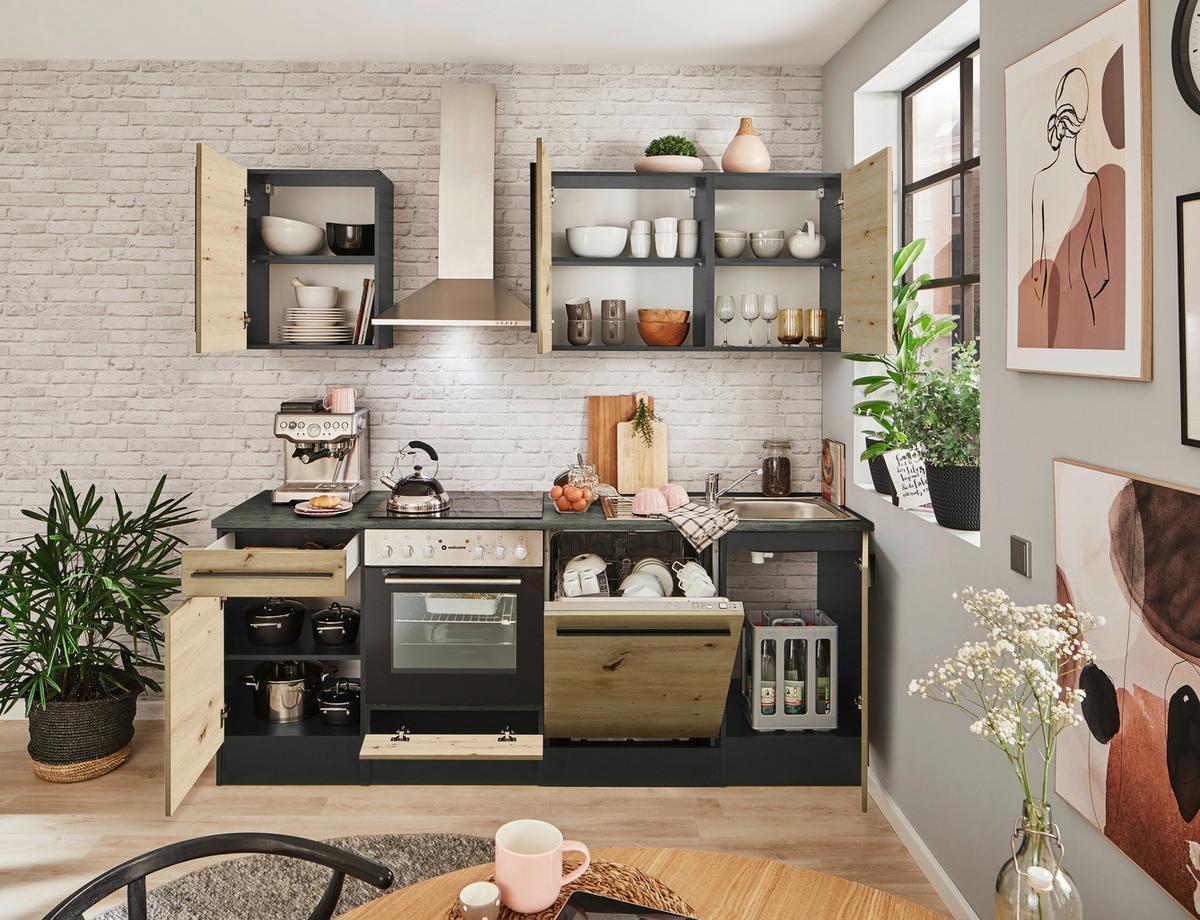 Kuchynský blok bez spotrebičov JAZZ 8 - černá/antracitová, Lifestyle, kompozitní dřevo/plast (220cm) - MID.YOU