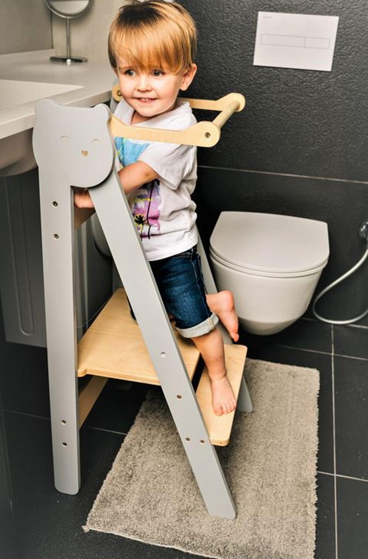 Lernturm Space Saving Grau/Natur - Naturfarben/Grau, Basics, Holz (38/90/40cm)