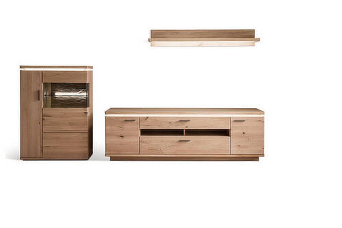 Wohnkombination teilmassiv 3tlg. mit Led Barcelona Eichef. - Eichefarben, Design, Glas/Holz (315/175/50cm) - Livetastic