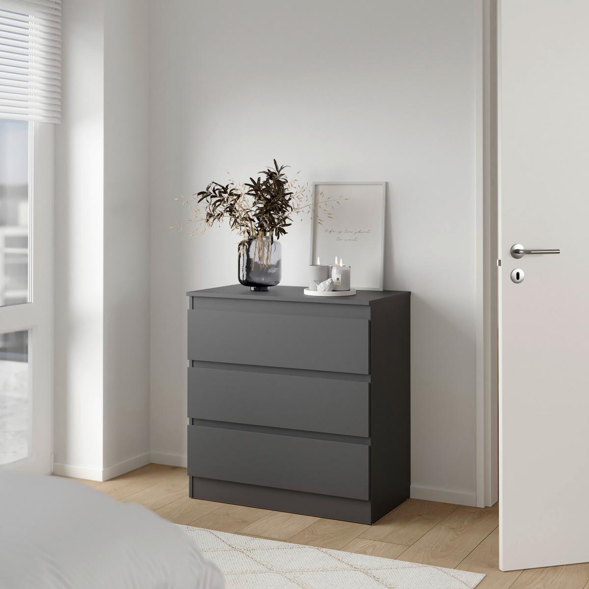 Kommode Mara 2 Anthrazit B: 77 cm - Anthrazit/Weiß, Trend, Holz (77/80,4/42cm)