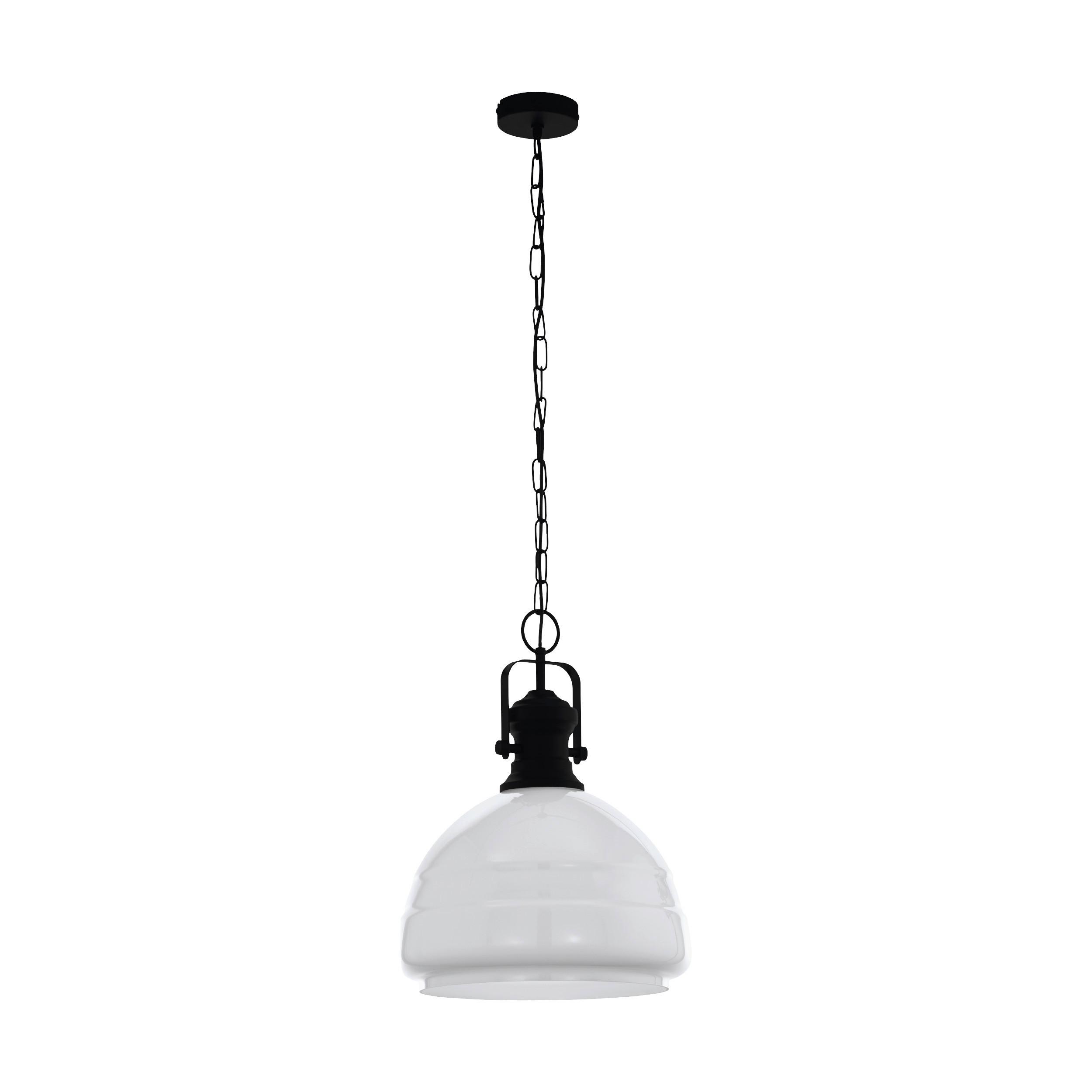 Hängeleuchte Combwich H: 110cm 1-Flamming mit Opalglas - Schwarz/Weiß, KONVENTIONELL, Glas/Metall (38/110cm) - Eglo