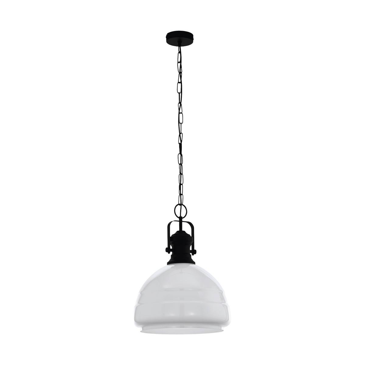 Hängeleuchte Combwich H: 110cm 1-Flamming mit Opalglas - Schwarz/Weiß, KONVENTIONELL, Glas/Metall (38/110cm) - Eglo