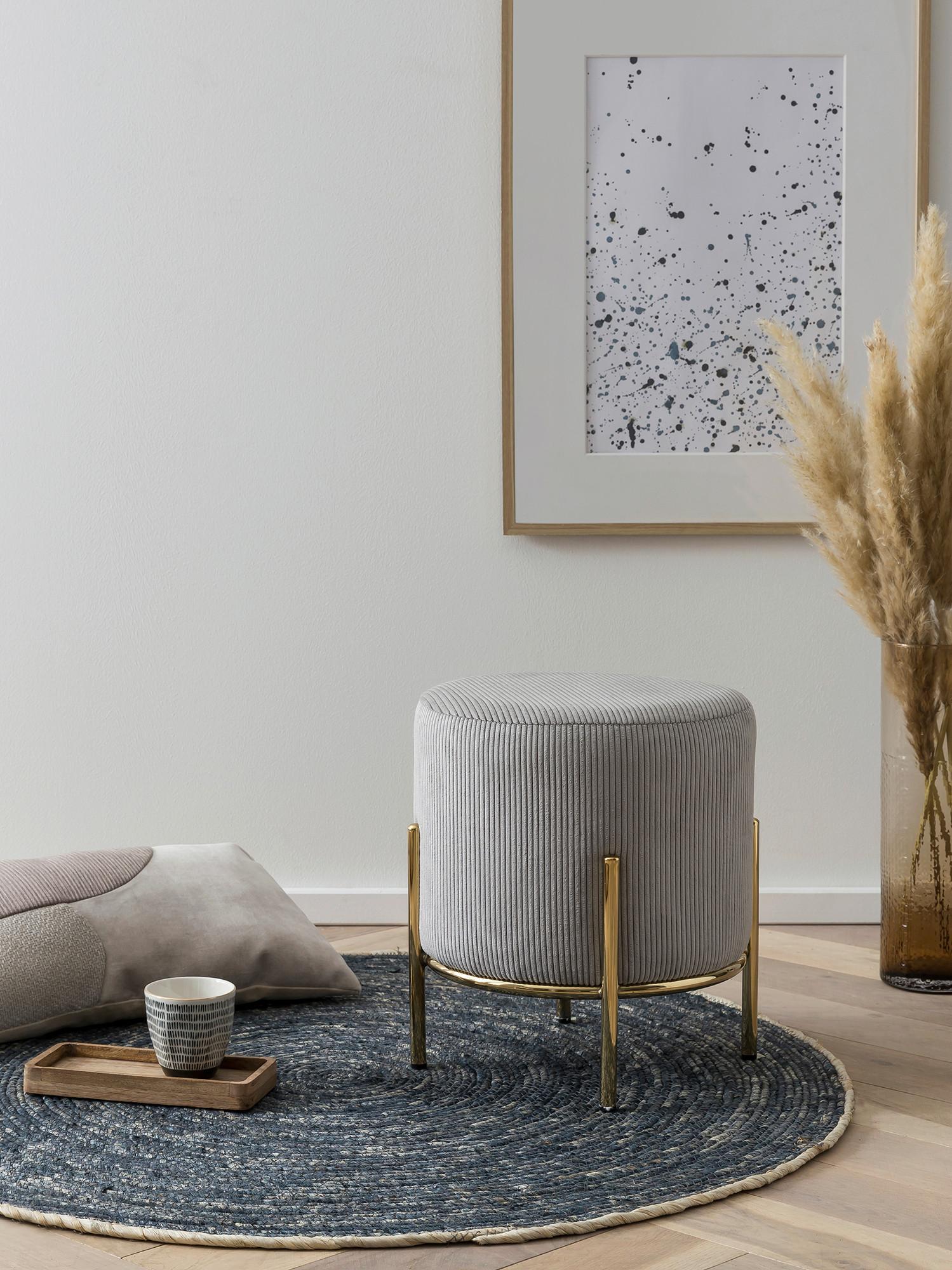 Hocker Goldfarben, Hellgrau B: 35 Cm - Goldfarben/Hellgrau, MODERN, Textil (35/38/35cm) - Livetastic