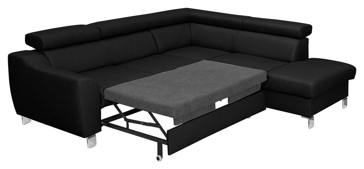 Ecksofa Aspen Mit Bettkasten Lederlook Schwarz 245x208 Cm - Chromfarben/Schwarz, Design, Leder/Textil (245/208cm) - Livetastic