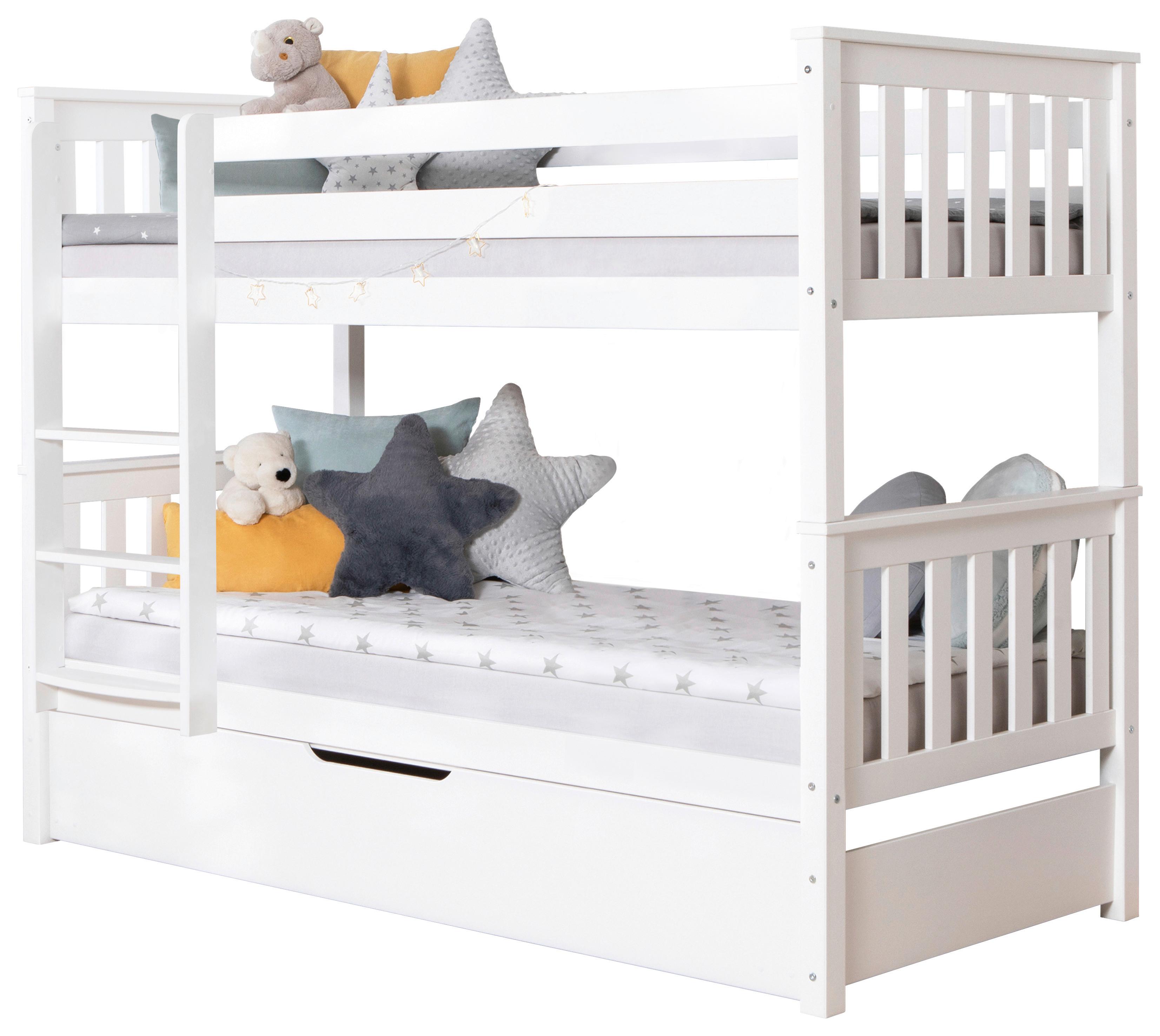 Etagenbett Sammy Weiß Kiefer massiv 90 cm m. Bettkasten