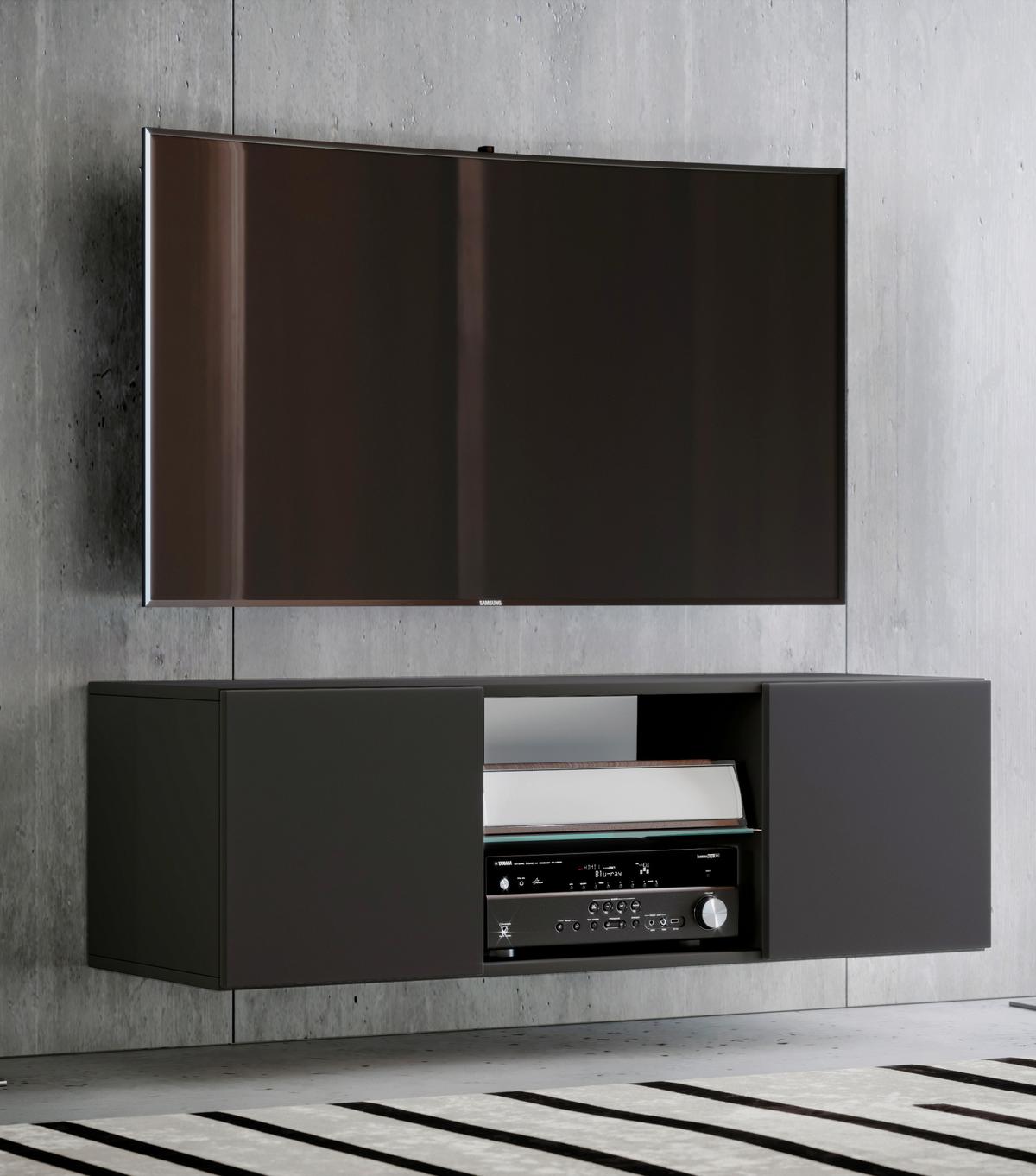 Lowboard Jusa 115 Schwarz B: 115 Cm - Schwarz, MODERN, Glas/Holzwerkstoff (115/40/36cm) - MID.YOU