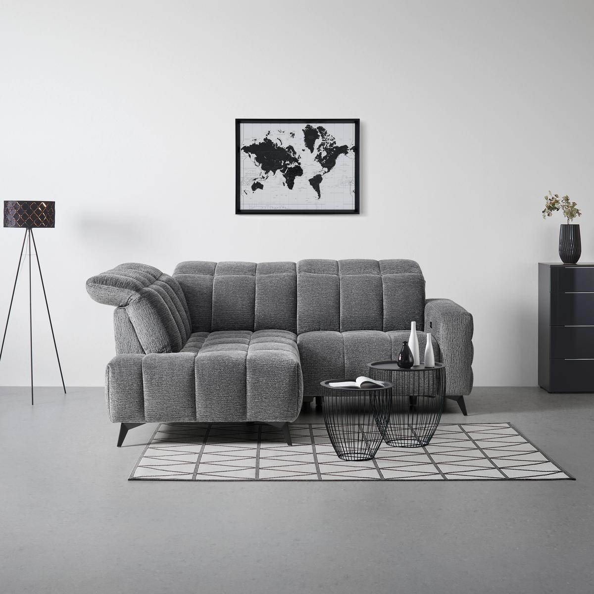 Rohová sedačka PARIS, levá, tmavě šedá, el.relax.funkce - černá/tmavě šedá, Konvenční, kov/dřevo (182/215cm) - Mömax