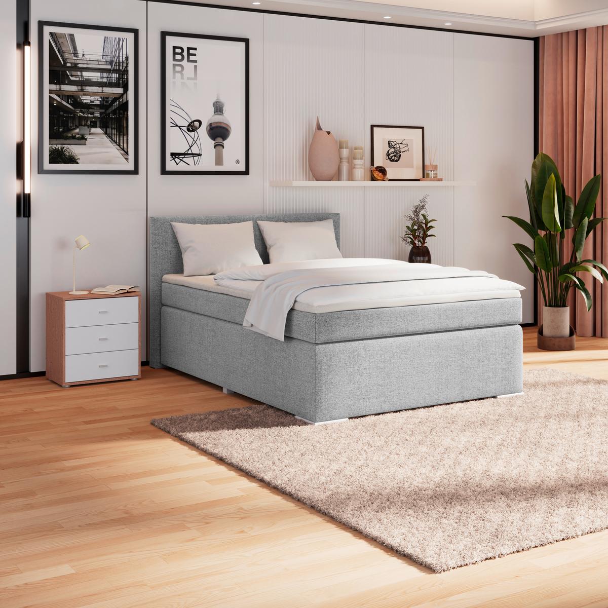 Boxspringbett Mira Webstoff Grau, Lf: 120x200cm - Silberfarben/Grau, KONVENTIONELL, Holz/Textil (120/200cm)