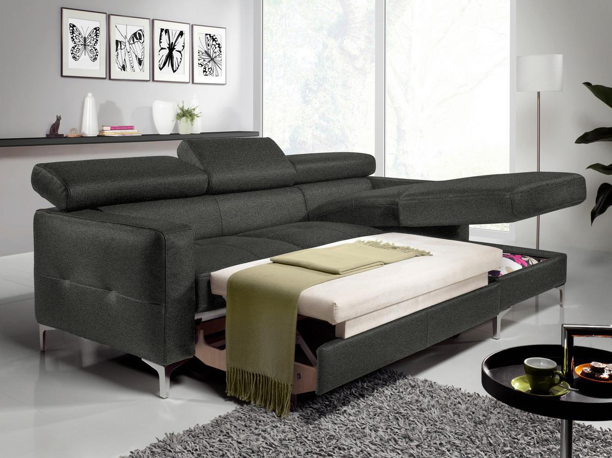 Ecksofa Mit Schlaffunktion Sammy Anthrazit - Chromfarben/Anthrazit, Design, Textil (226/169cm) - Livetastic