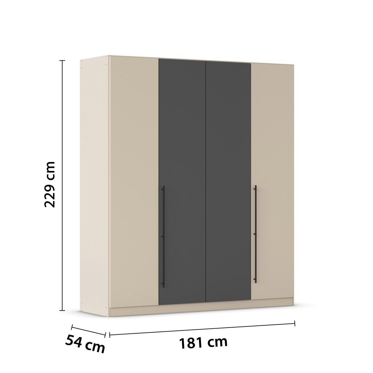 Kleiderschrank Safari B: 181 cm - Champagner/Grau, KONVENTIONELL, Holzwerkstoff (181/229/54cm)