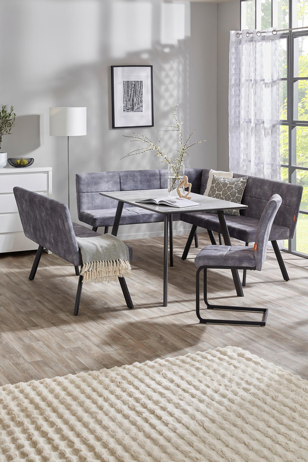 Eckbank Grau / Schwarz Milos 150x190 cm - Schwarz/Grau, MODERN, Textil/Metall (150/190cm)