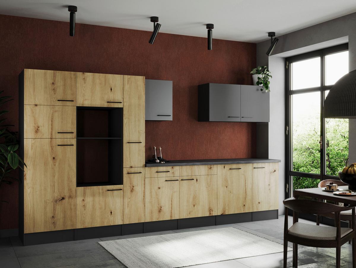 Küchenleerblock Oliver Grau, Artisan Dekor B: 370 Cm - Eiche Artisan/Grau, Design, Holzwerkstoff (370cm) - Respekta