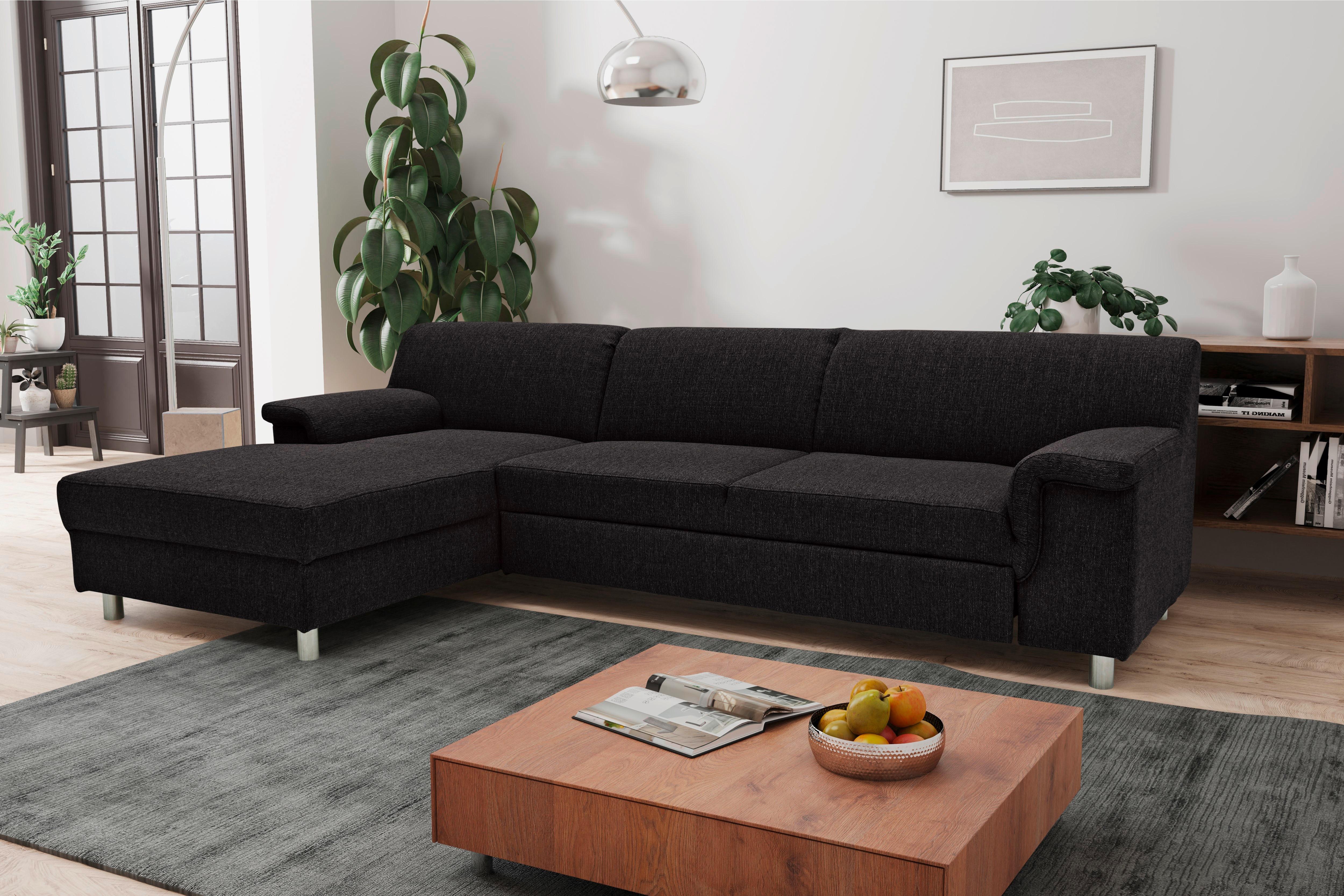 Ecksofa Mit Schlaffunktion Jamie Schwarz Webstoff - Chromfarben/Schwarz, KONVENTIONELL, Textil (150/252cm) - MID.YOU
