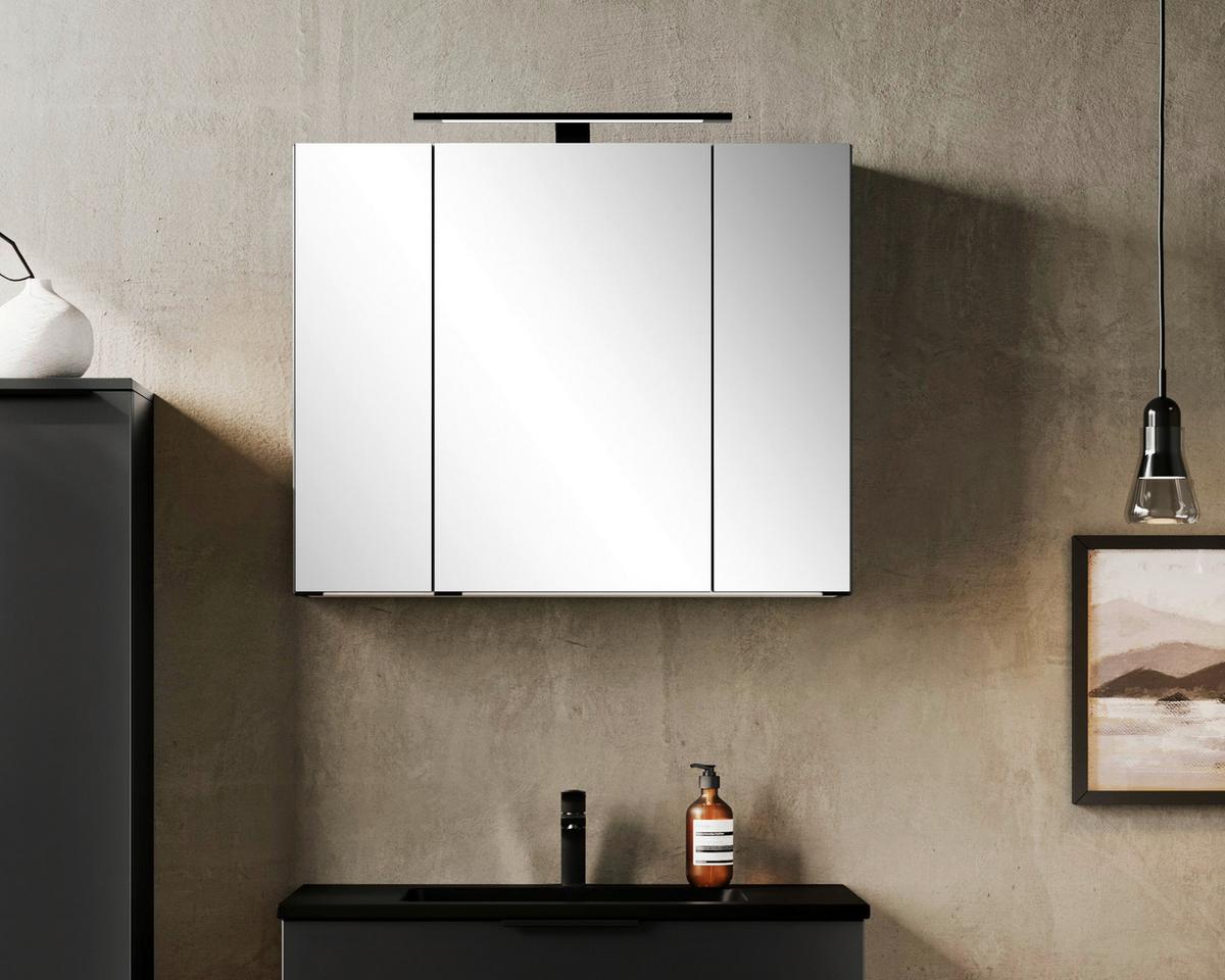 Spiegelschrank Sevilla Schwarz, B: 80 cm - Schwarz, MODERN, Glas/Holzwerkstoff (80/64/20cm) - Held